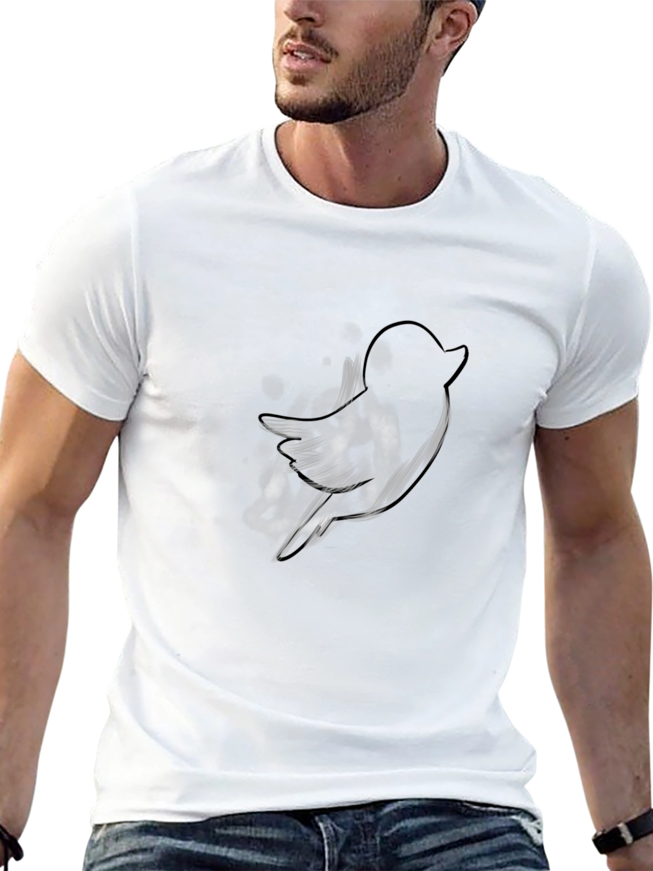 Mens Black T-Shirt with Bird Graphic