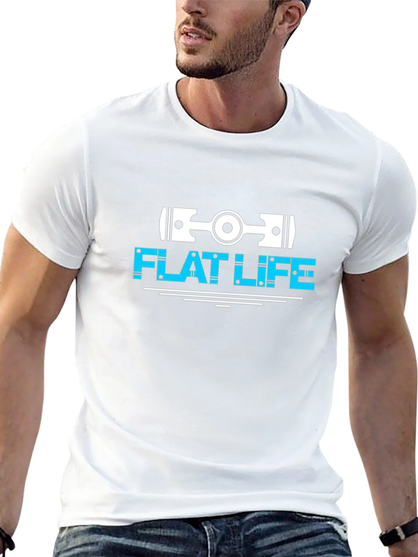 Flat Life Engine Piston T-Shirt - Black