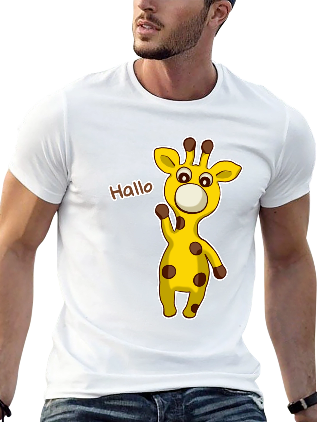 Cute Giraffe Cartoon Black T-Shirt