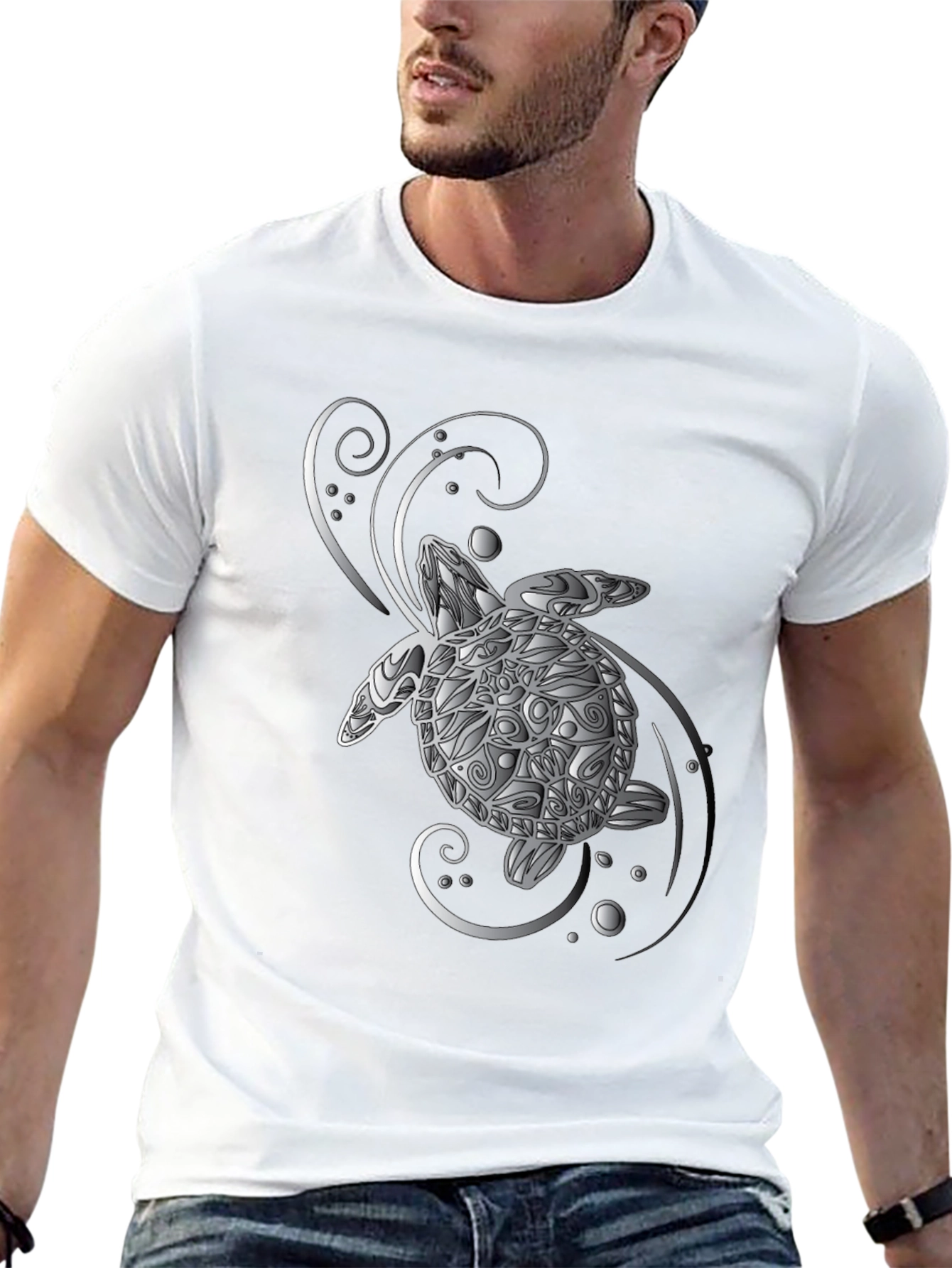 Turtle Graphic Tee - Silver Design on Black