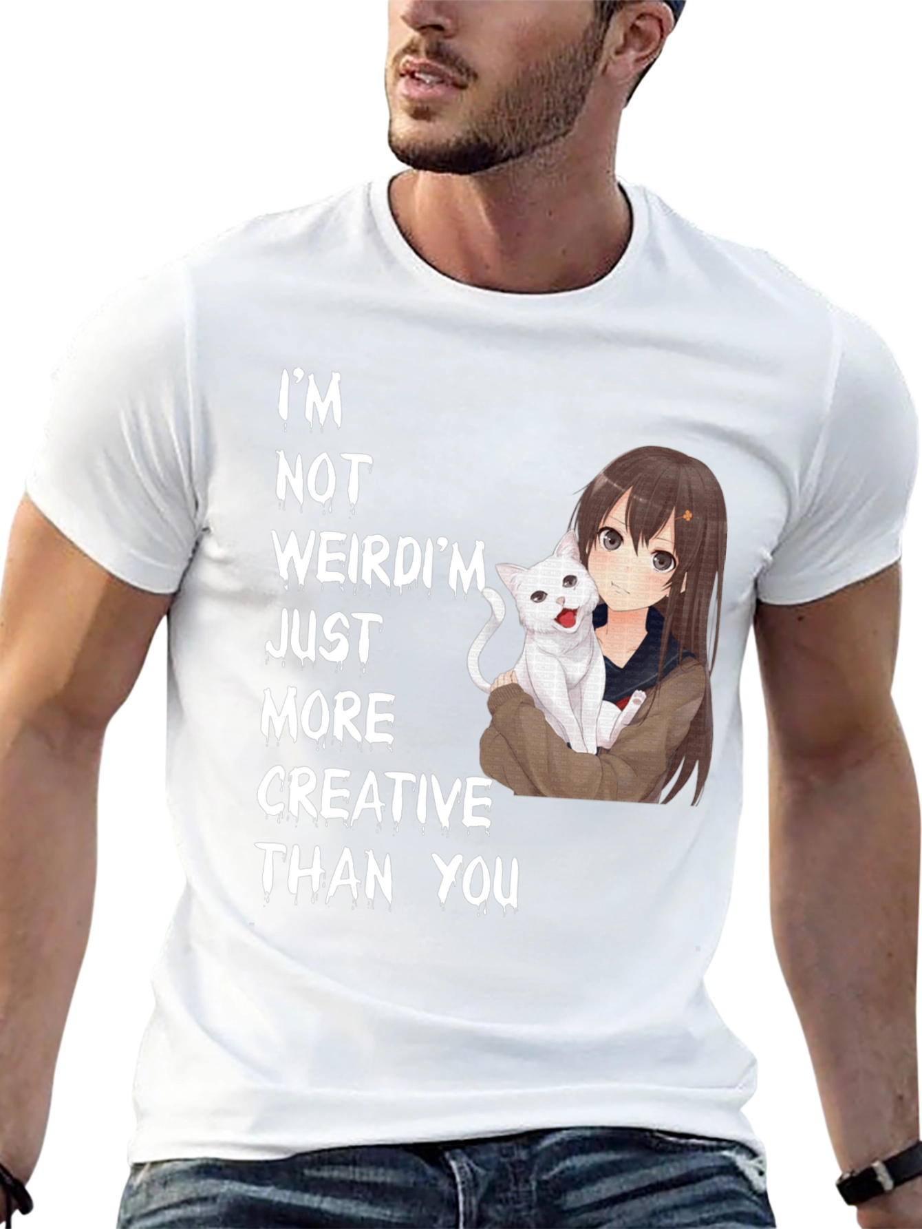 Anime Girl & Cat T-Shirt - Creative Saying Tee