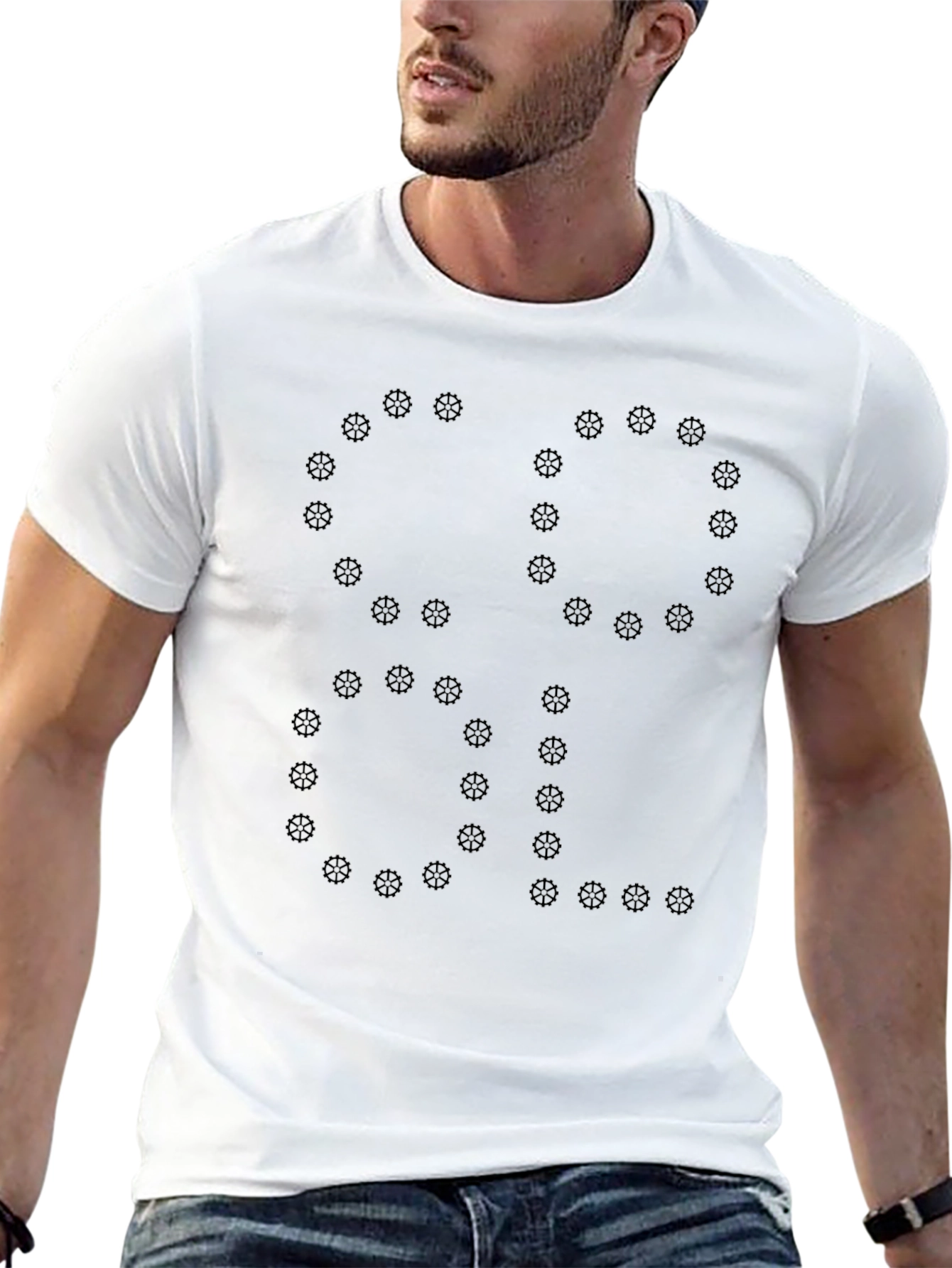 Mens Black Tee - Gear Wheel Graphic Design
