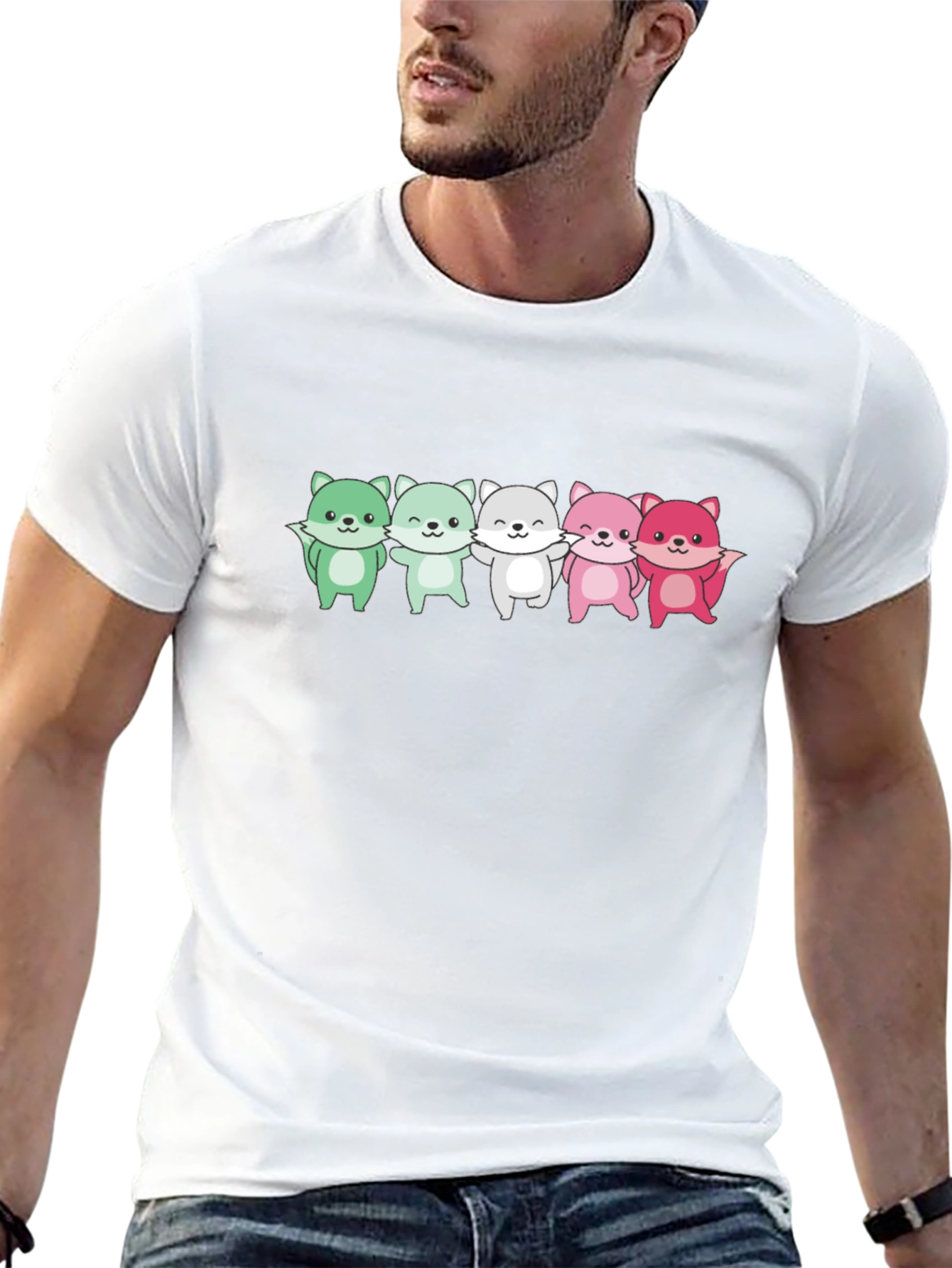 Cute Cartoon Foxes Black T-Shirt