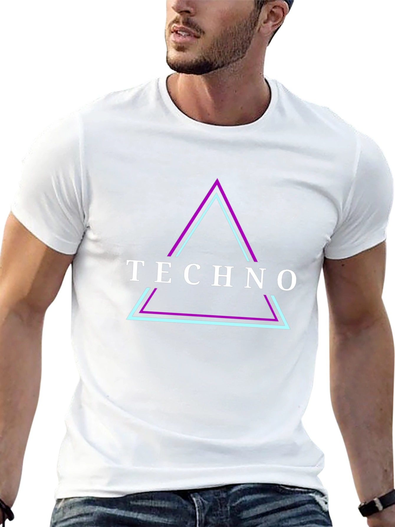 Techno Triangle Graphic Tee - Black Cotton T-Shirt