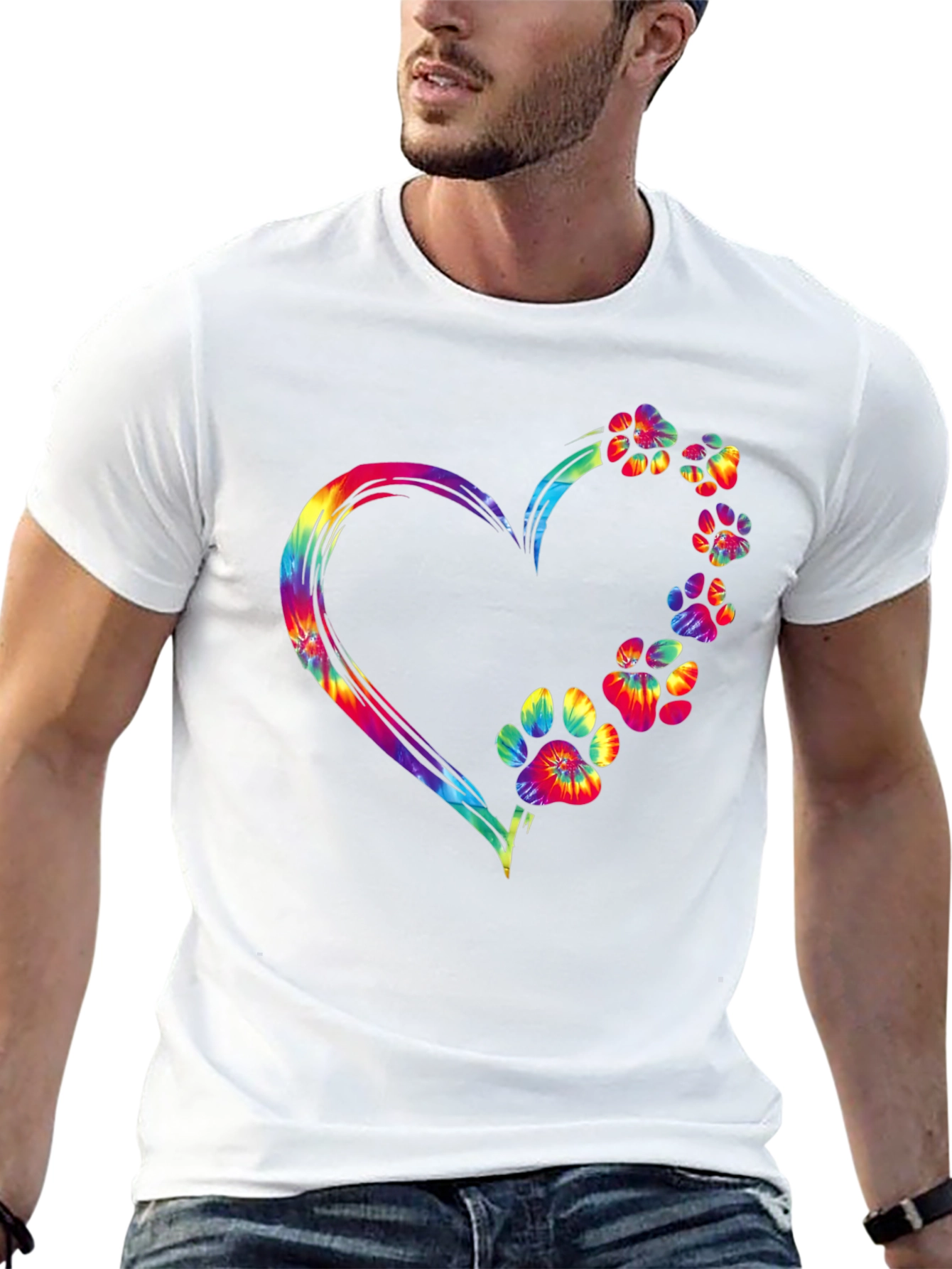 Tie Dye Paw Print Heart Graphic Tee