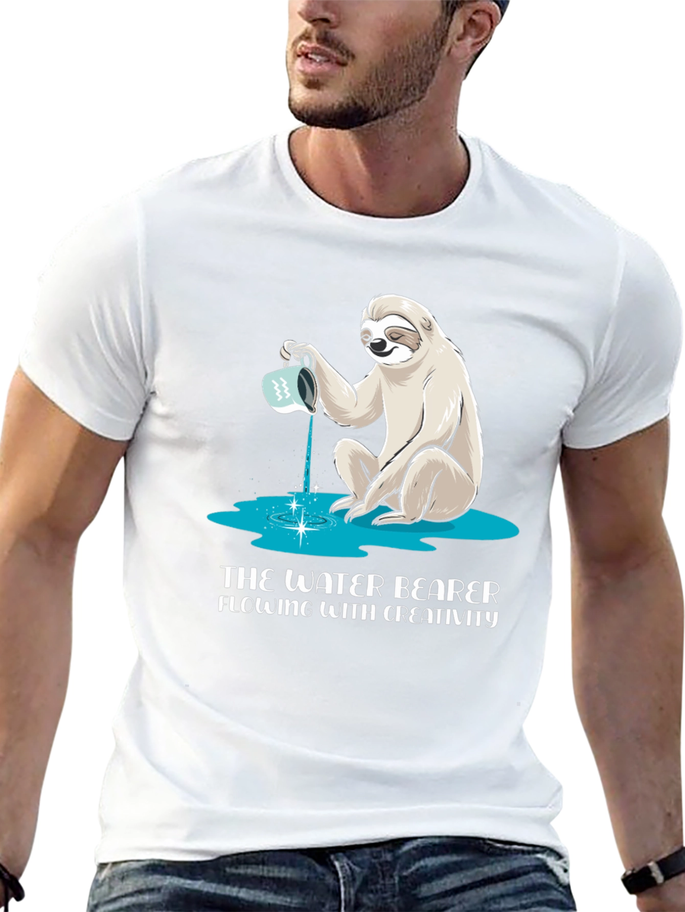 Water Bearer Sloth T-Shirt - Flowing Creativity Design