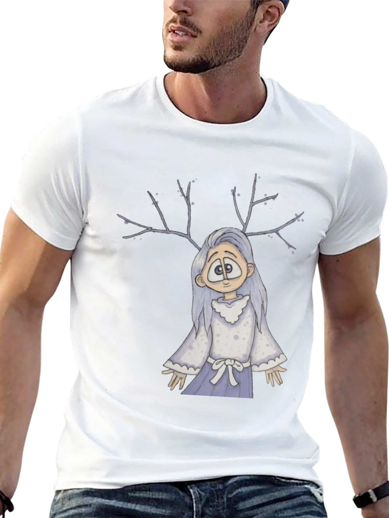 Whimsical Antler Girl Black T-Shirt