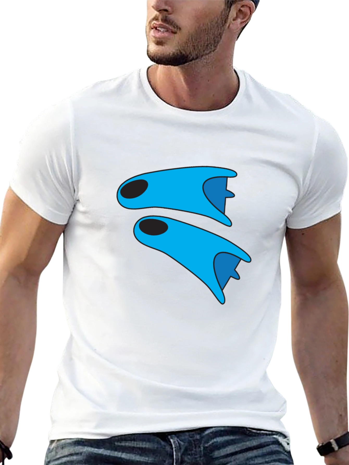Blue Fins Graphic Black T-Shirt