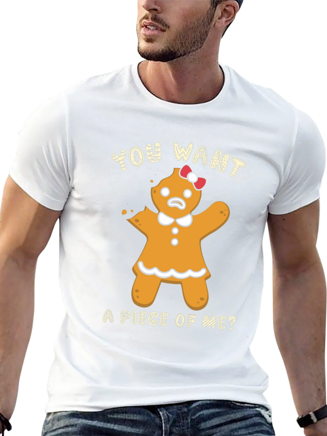 Gingerbread Woman Bite Me Funny Christmas T-Shirt