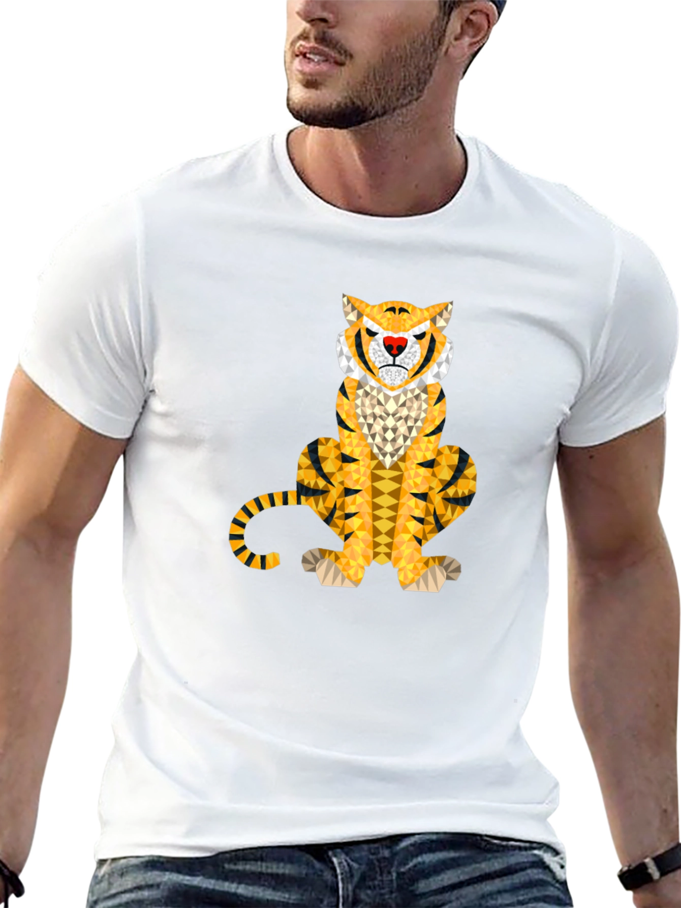 Geometric Tiger Graphic Tee - Unique Animal Print