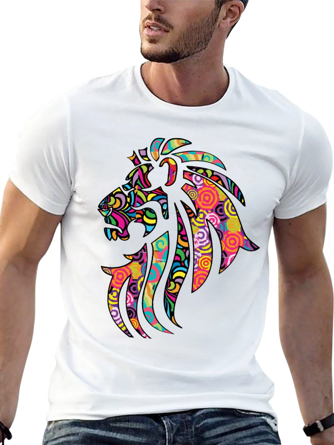 Psychedelic Lion Graphic Black T-Shirt