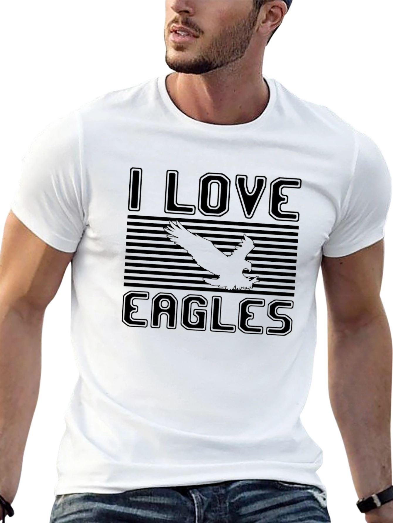 I Love Eagles Black Graphic T-Shirt