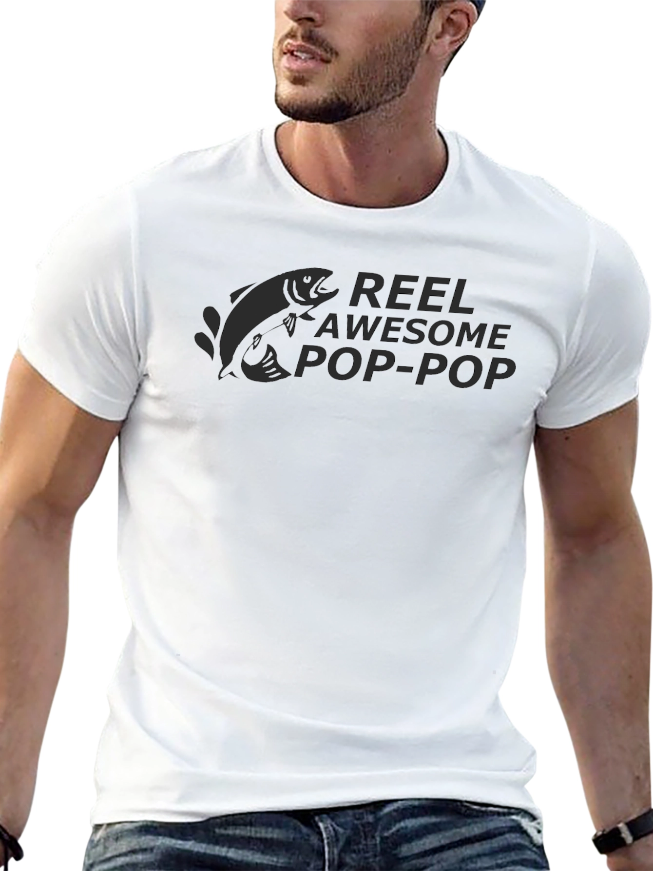 Reel Awesome Pop-Pop Black T-Shirt Fishing Gift