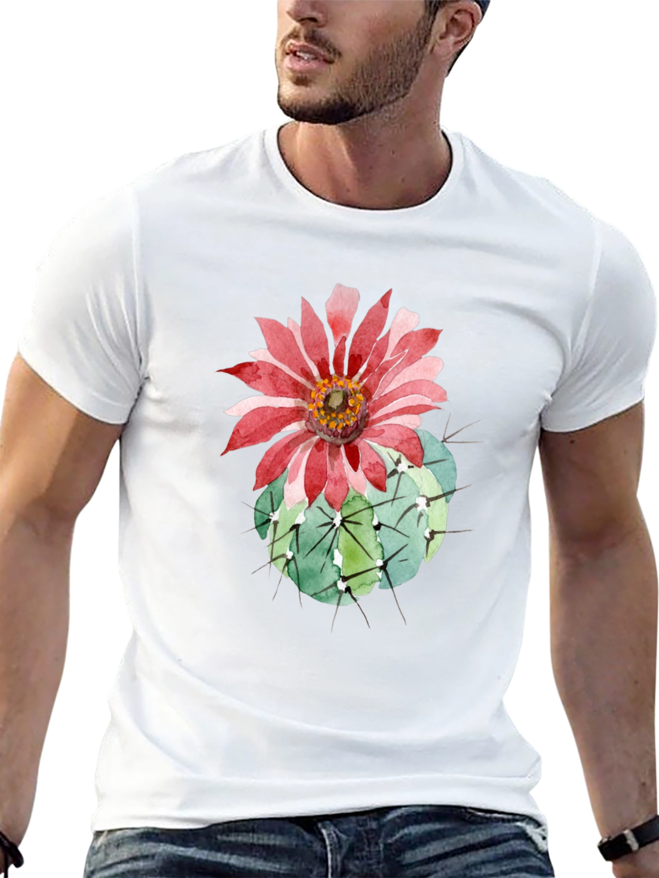 Cactus Flower Graphic Tee - Black Cotton T-Shirt
