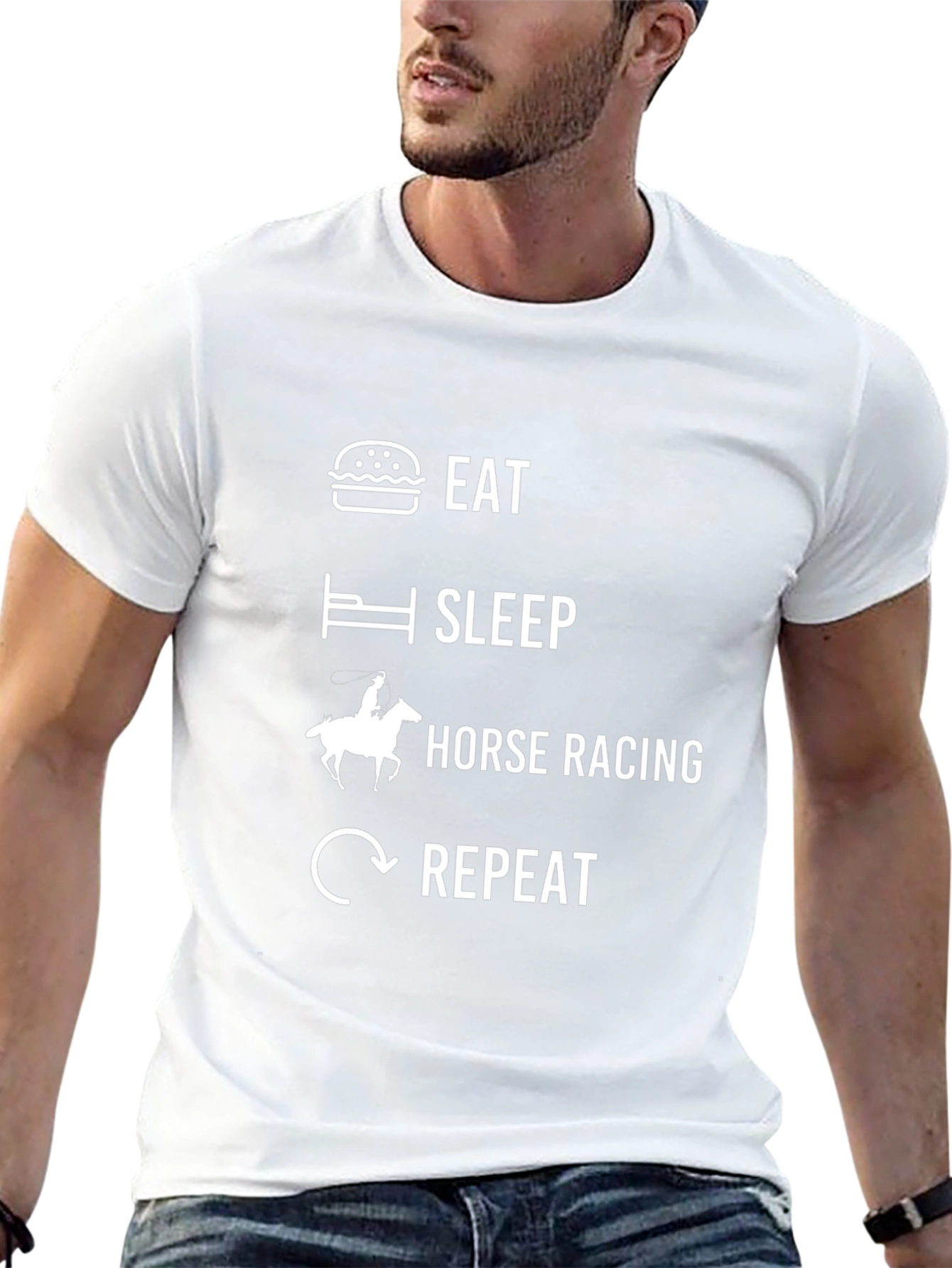 Eat Sleep Horse Racing Repeat Black Graphic T-Shirt
