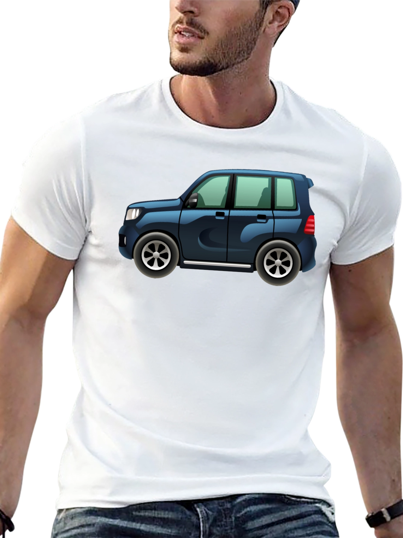 Cartoon Car Graphic Tee - Black Cotton Casual Shirt