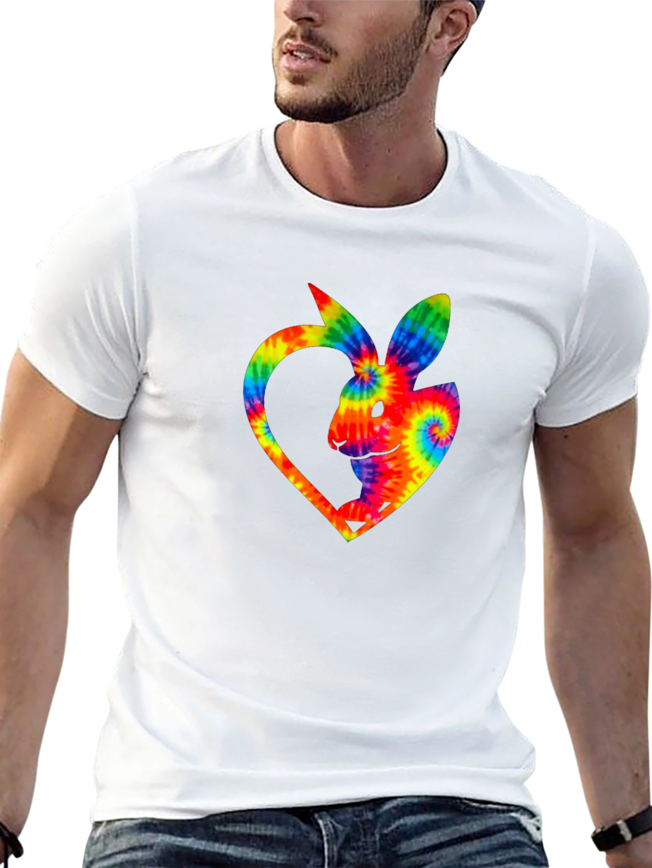 Rainbow Tie-Dye Bunny Heart T-Shirt