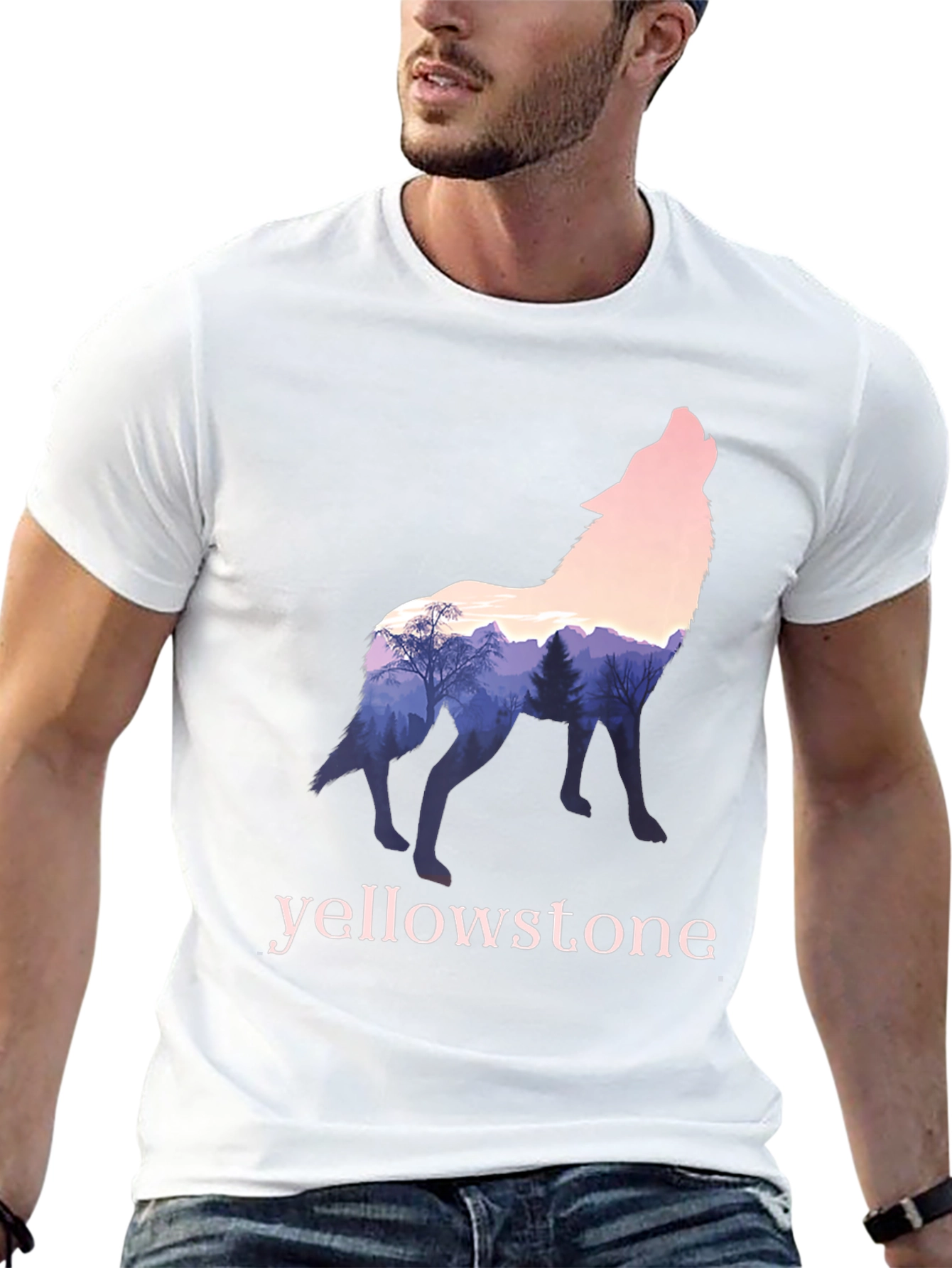 Yellowstone Wolf Silhouette Graphic Tee - Nature Inspired