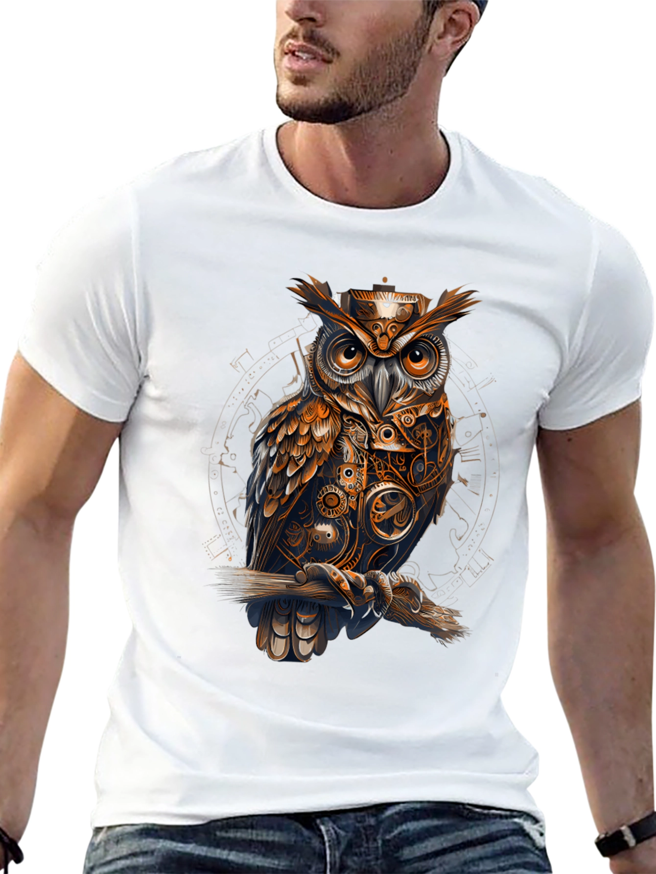 Steampunk Owl Graphic Tee - Unique Design T-Shirt