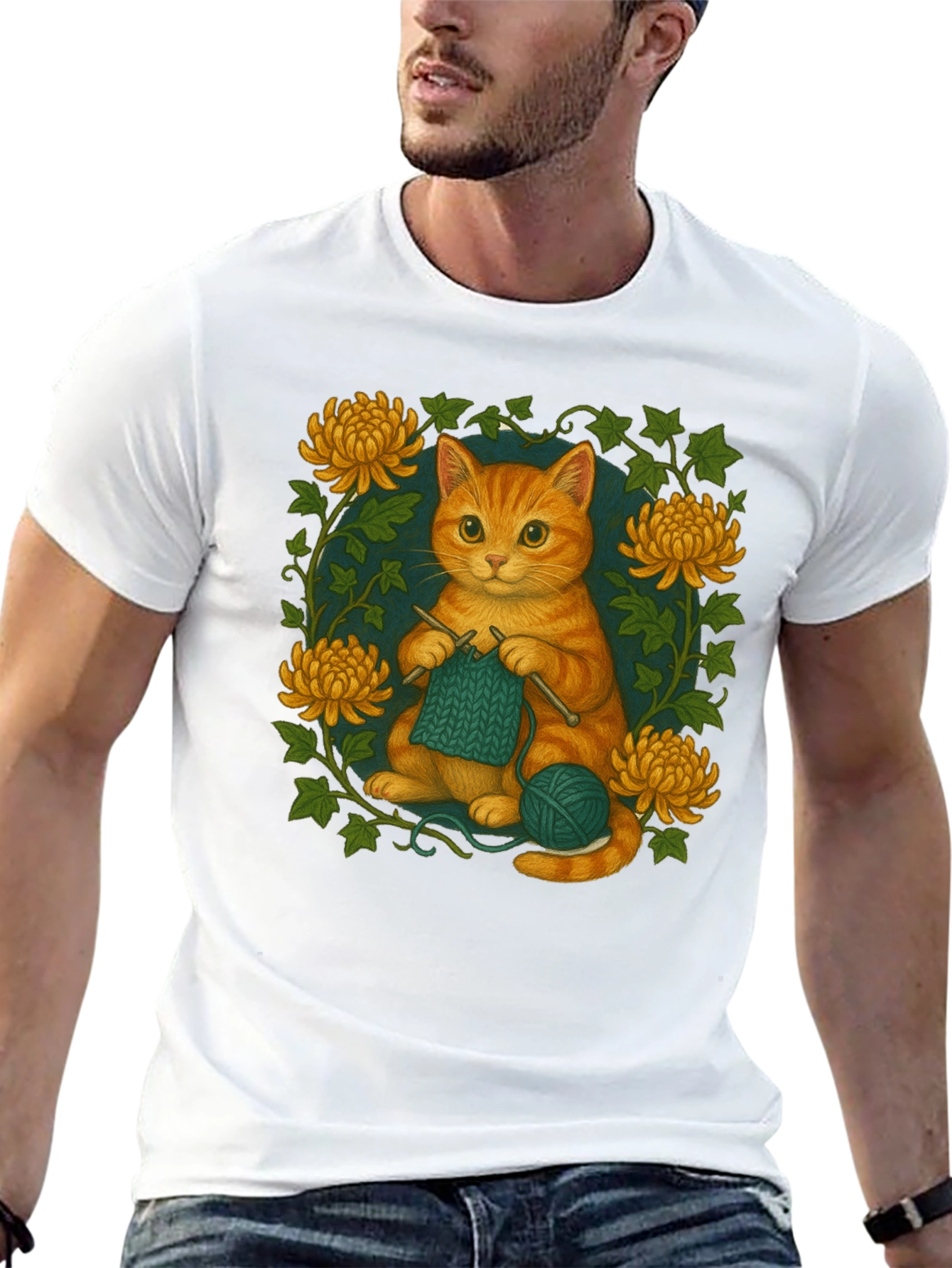 Knitting Cat Graphic T-Shirt