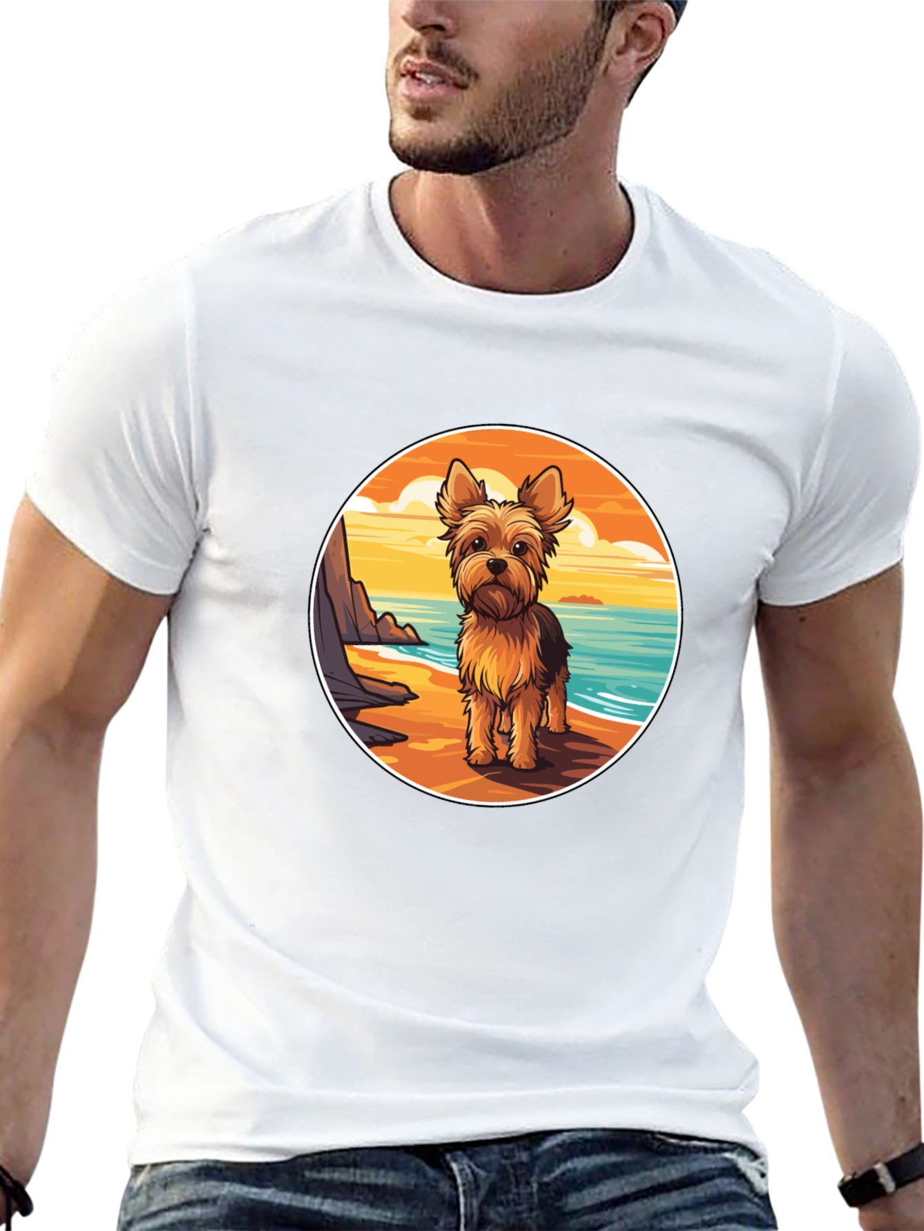 Yorkie Dog Beach T-Shirt - Coastal Pup Tee