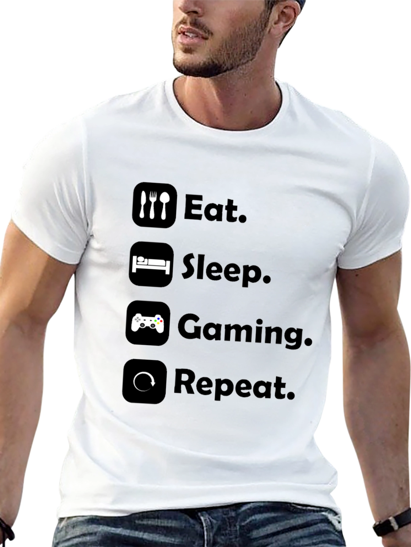 Eat Sleep Gaming Repeat Black T-Shirt