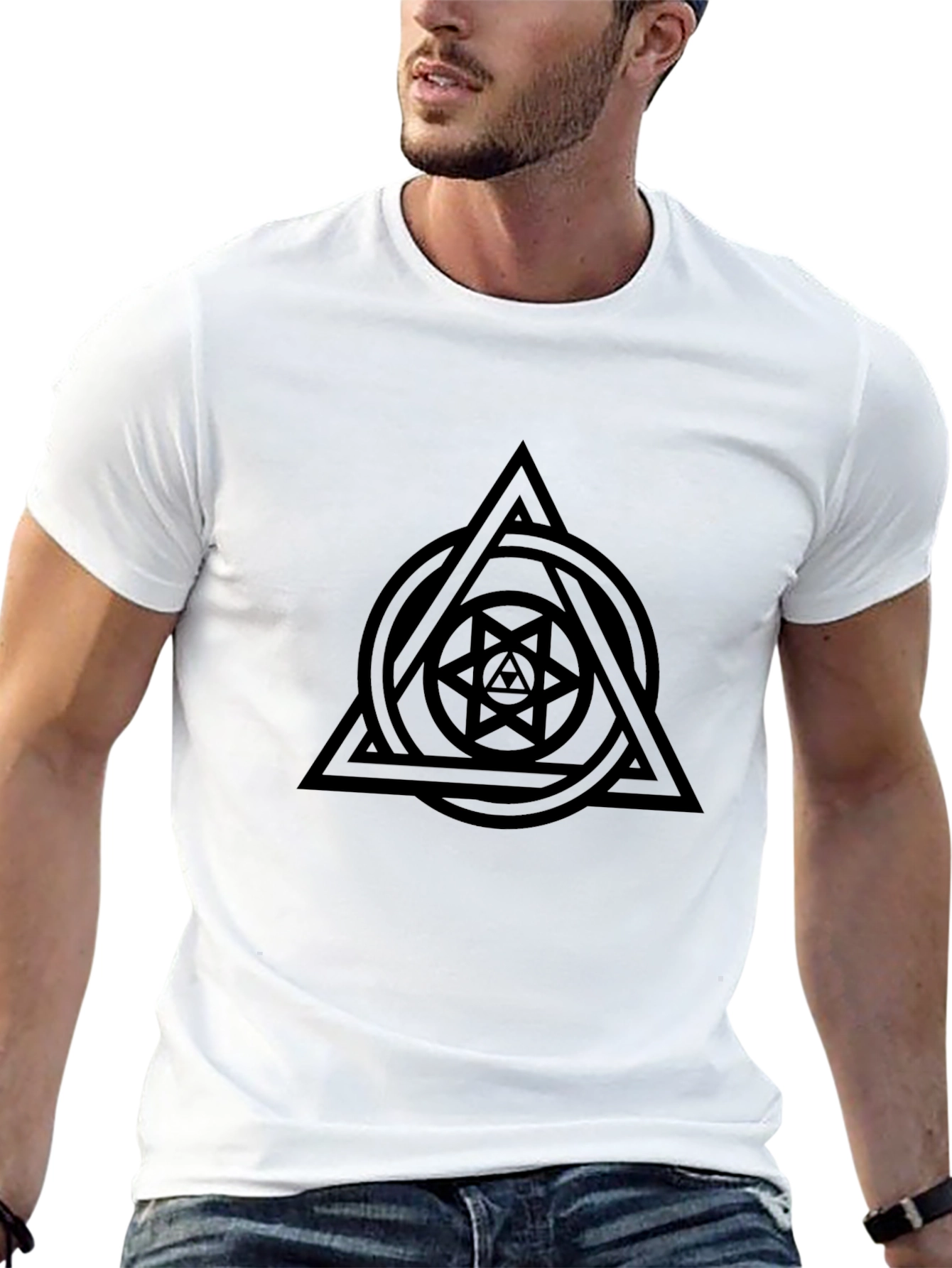 Geometric Symbol Black Graphic Tee Shirt