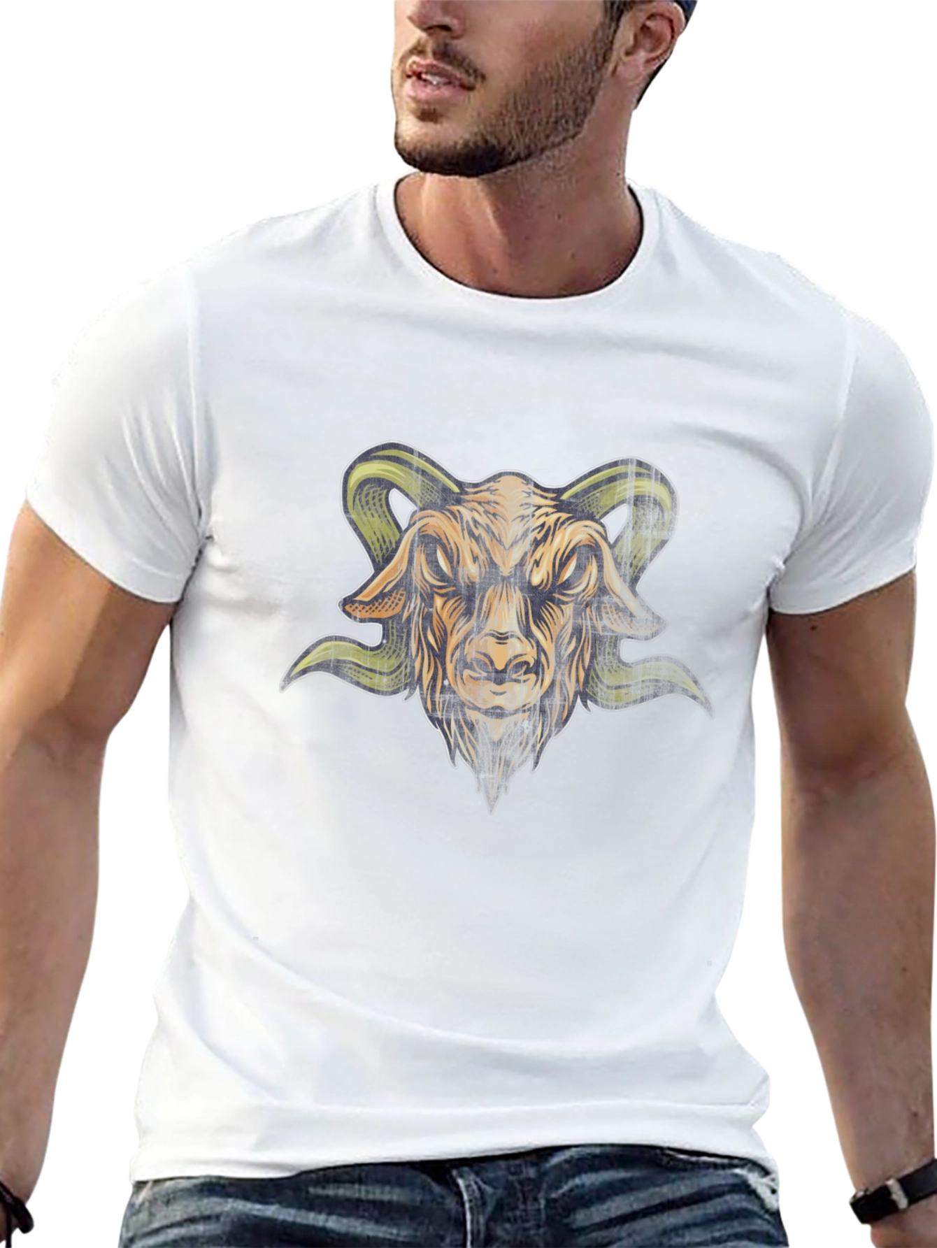 Mens Black T-Shirt with Goat Head Graphic