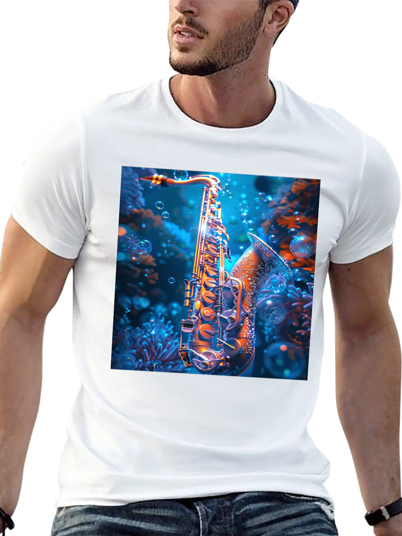 Saxophone Underwater T-Shirt - Unique Musical Design