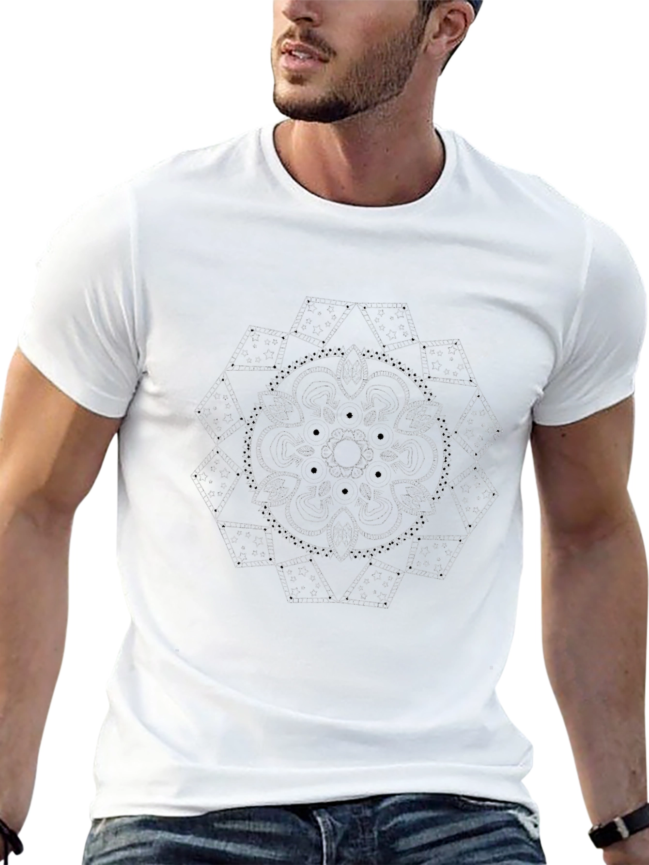 Abstract Geometric Mandala Graphic Print Mens T-Shirt