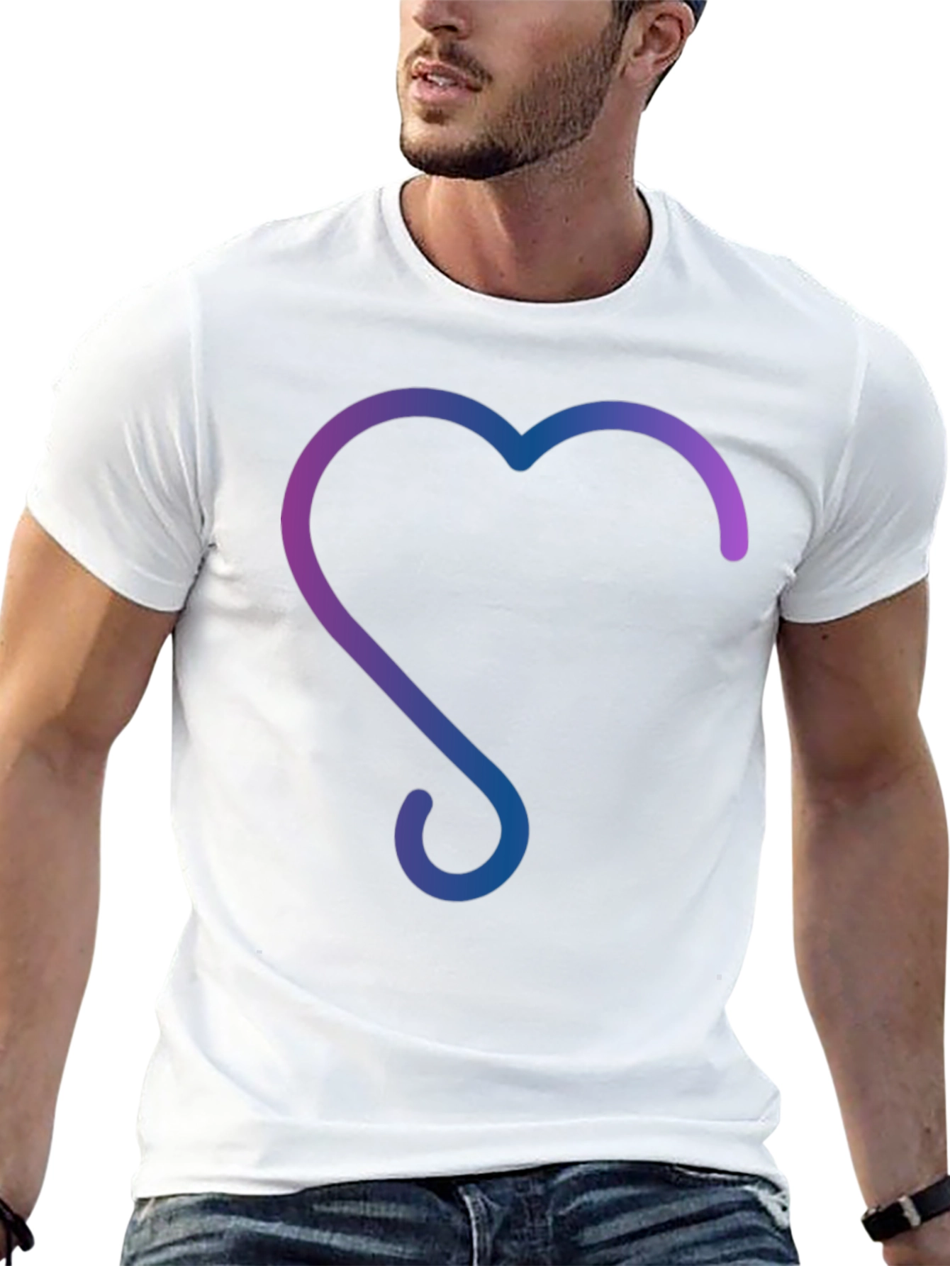Gradient Heart Design Black T-Shirt