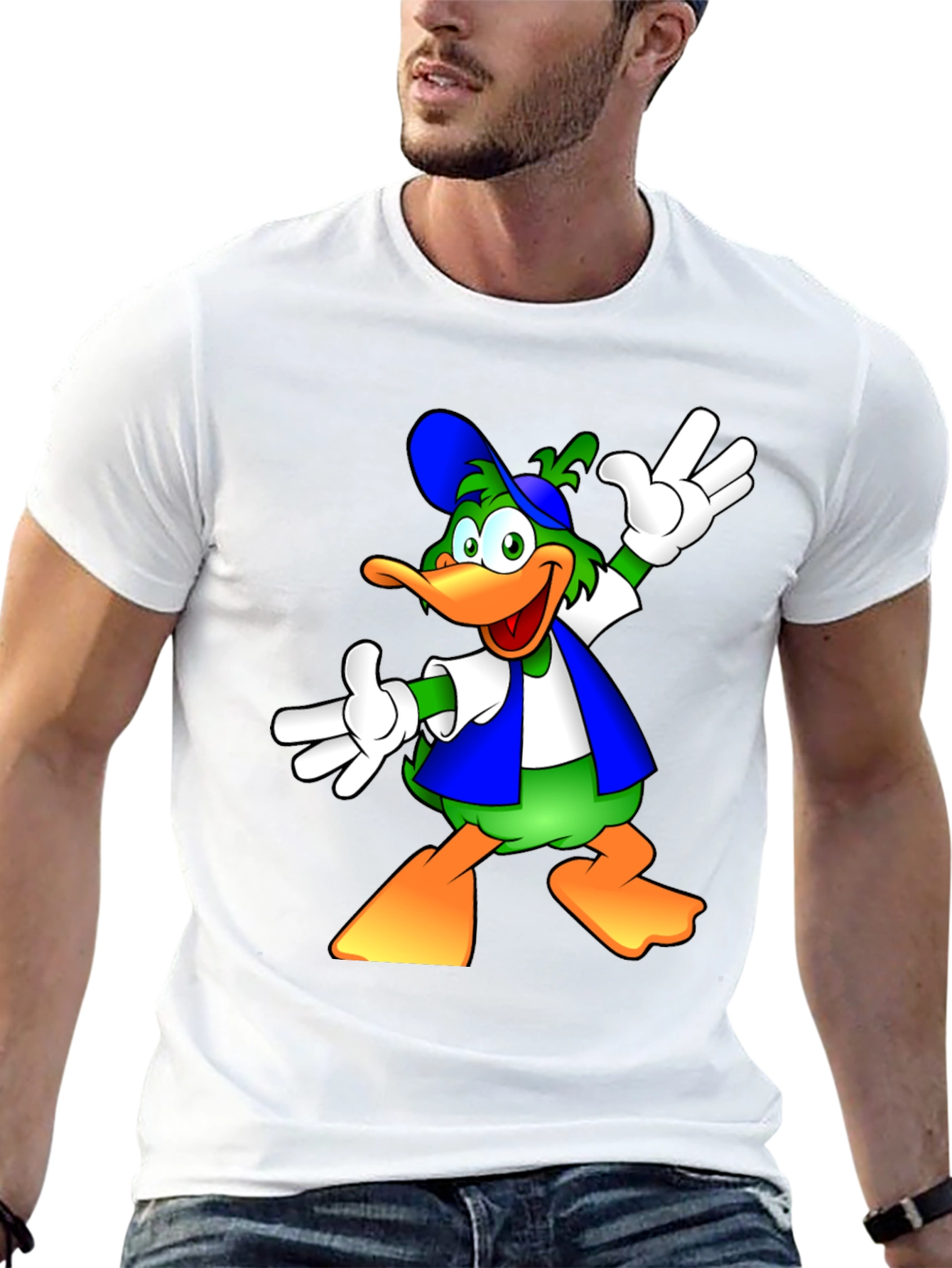 Cartoon Duck Graphic Black T-Shirt