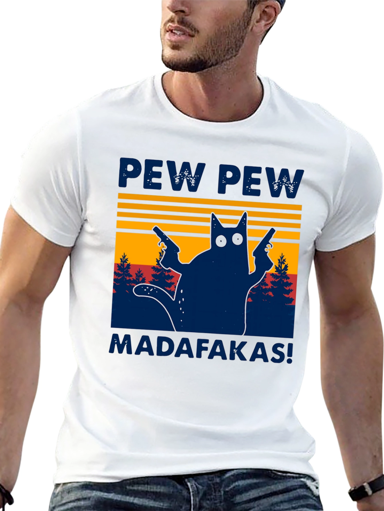 Pew Pew Madafakas Cat Graphic T-Shirt