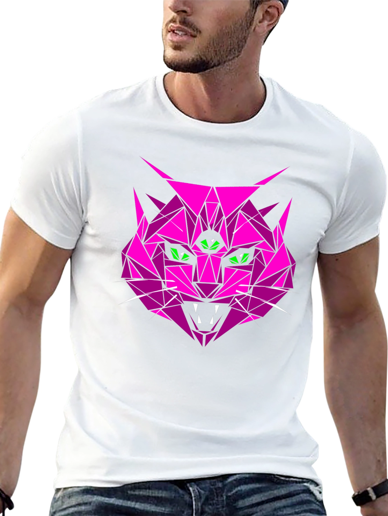 Geometric Pink Cat Graphic T-Shirt