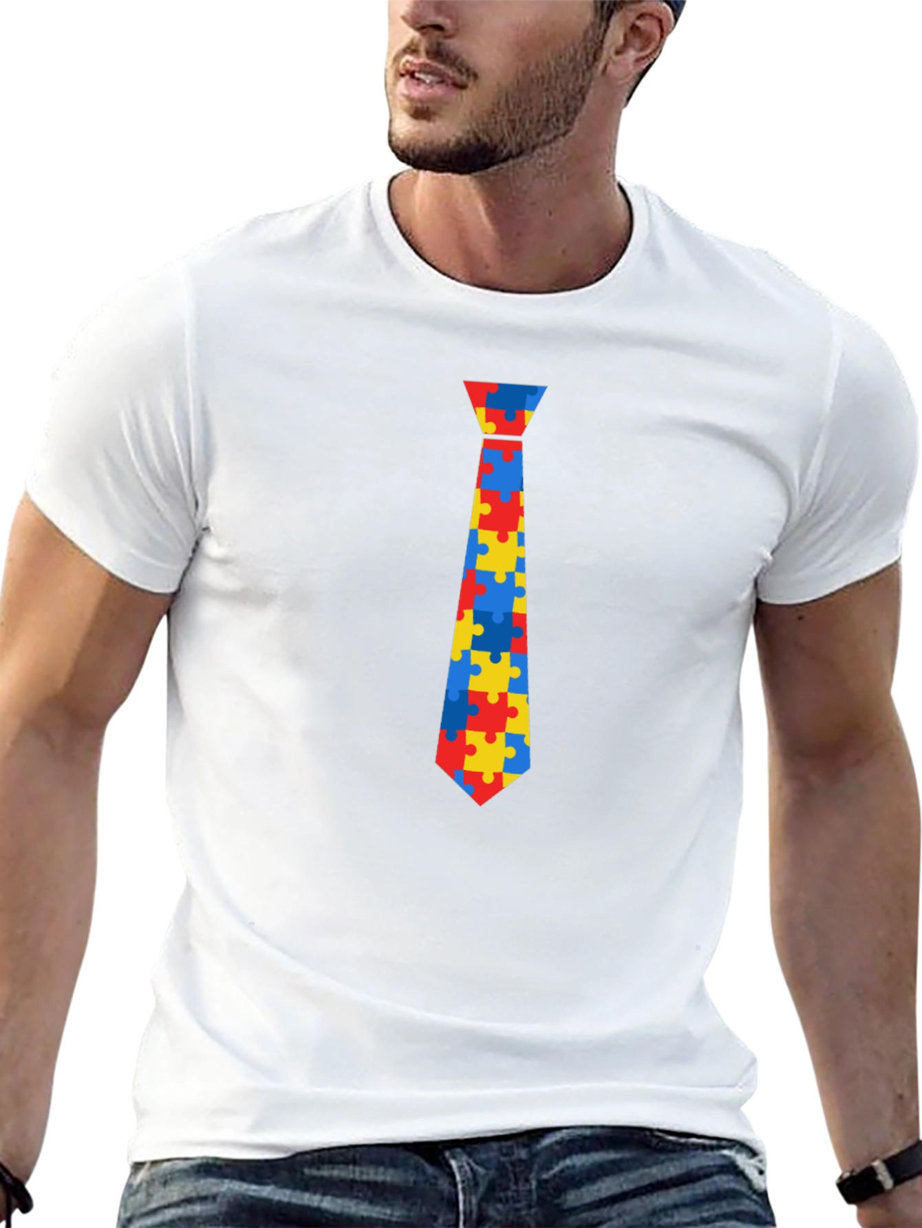 Autism Awareness Puzzle Tie Graphic Tee - Black
