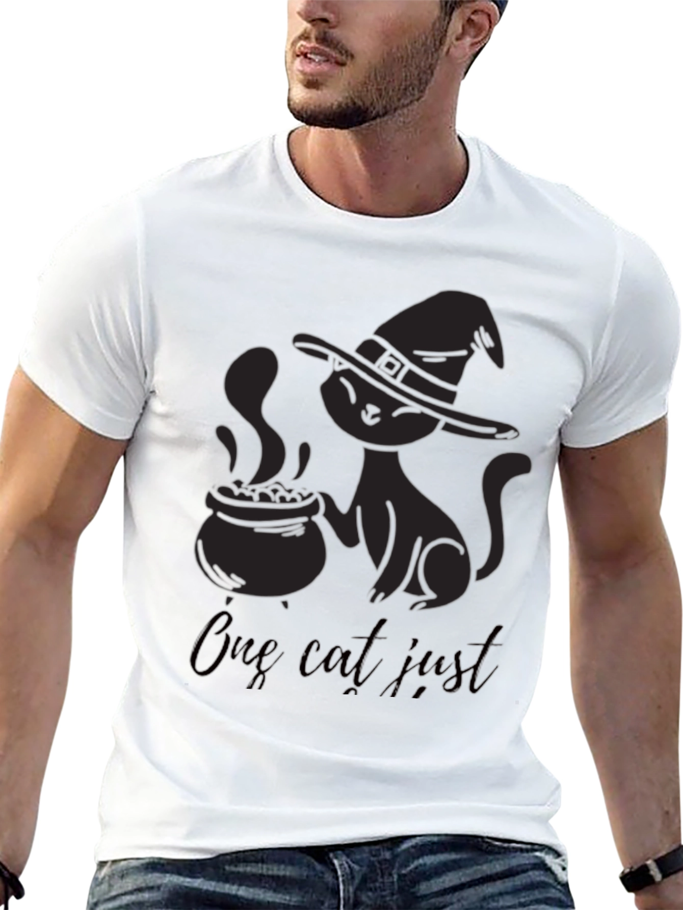Spooky Black Cat Witch Cauldron Graphic T-Shirt