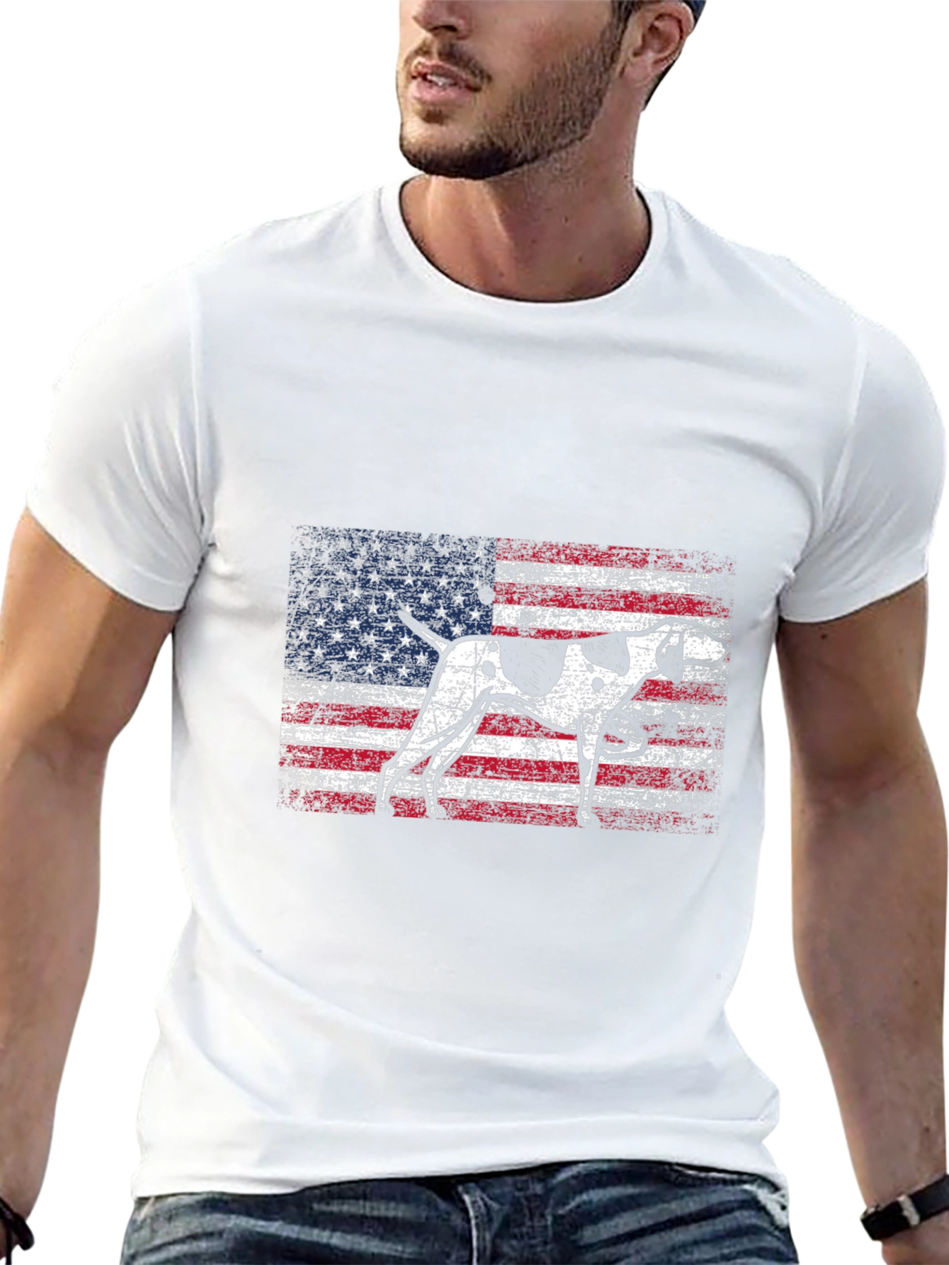 American Flag Dog Graphic T-Shirt