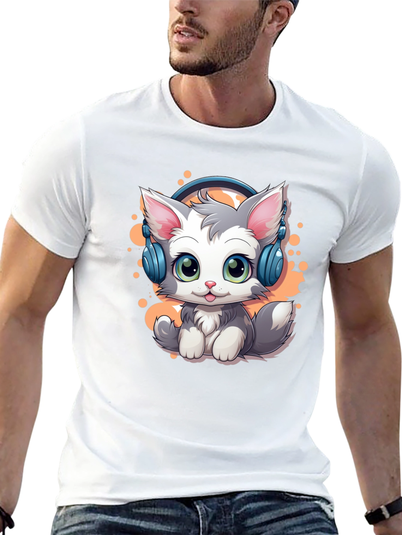 Cool Cat Headphones Graphic T-Shirt