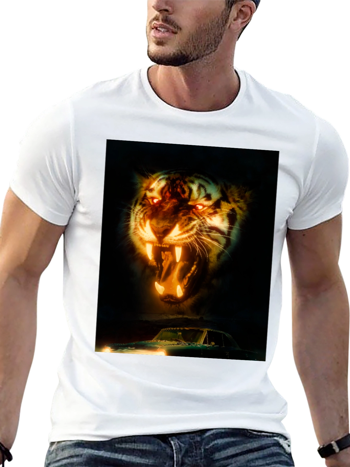 Tiger and Car Graphic T-Shirt