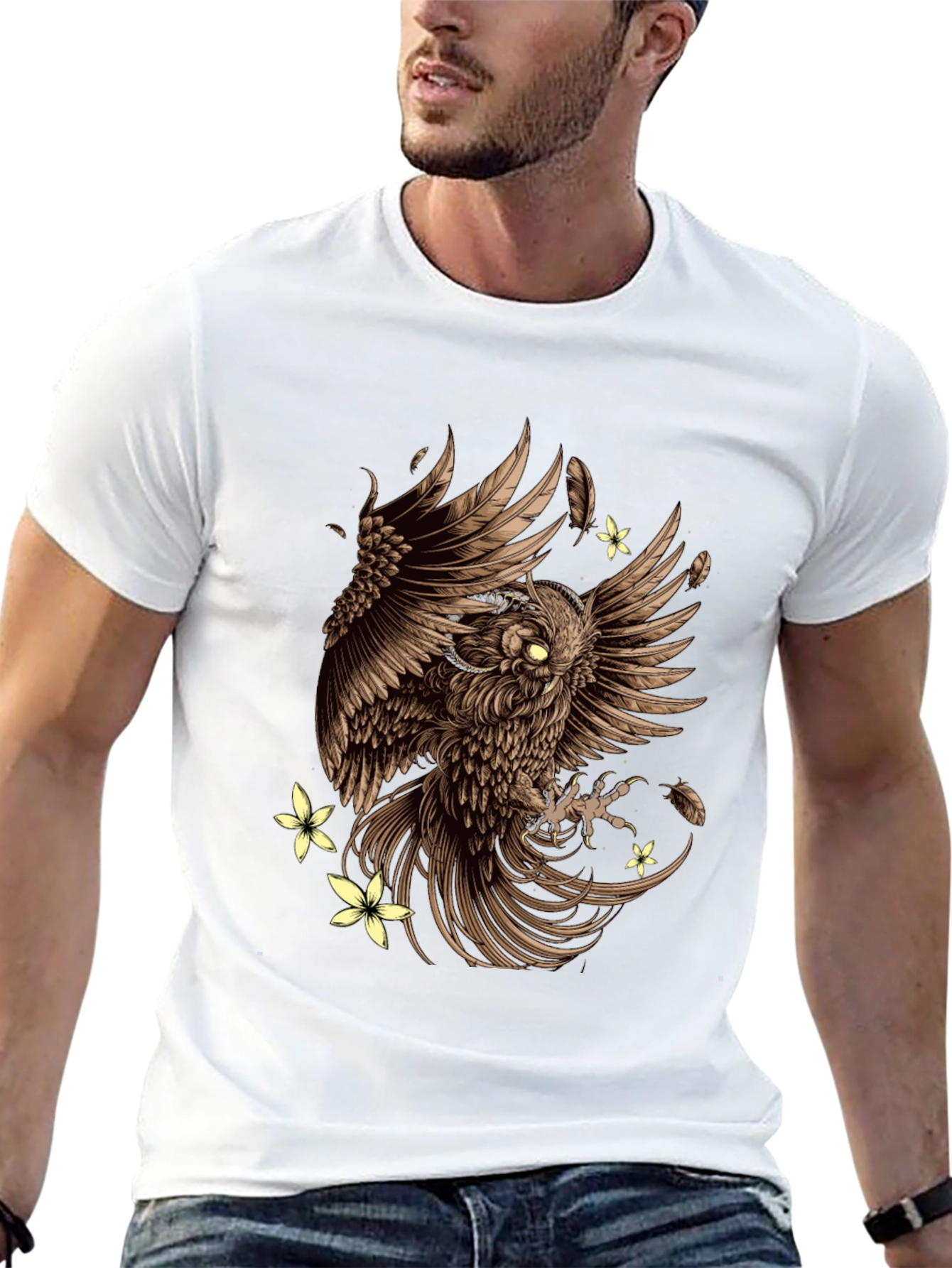 Owl & Flowers Graphic Tee - Mens Black T-Shirt