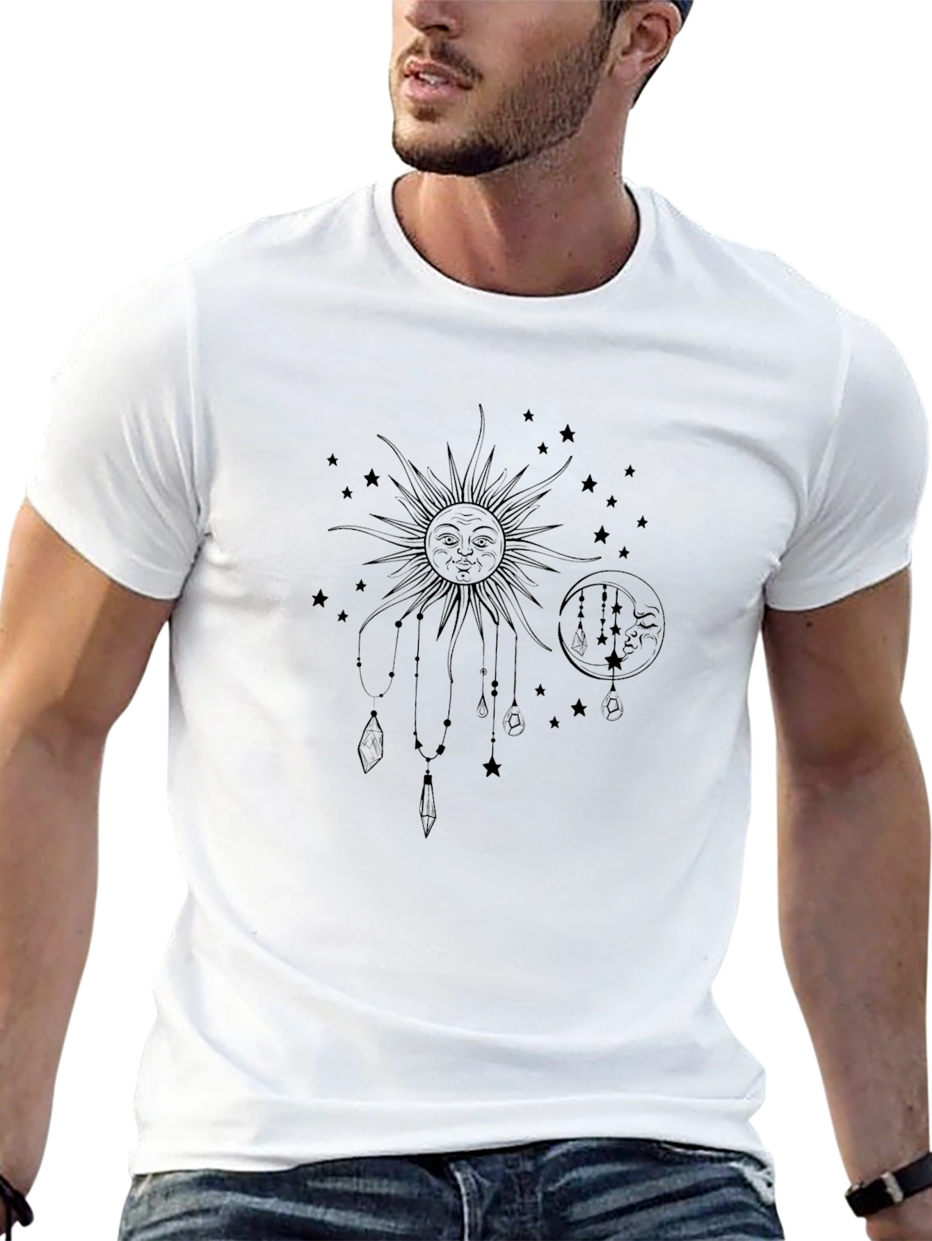 Celestial Sun & Moon Graphic Tee - Black