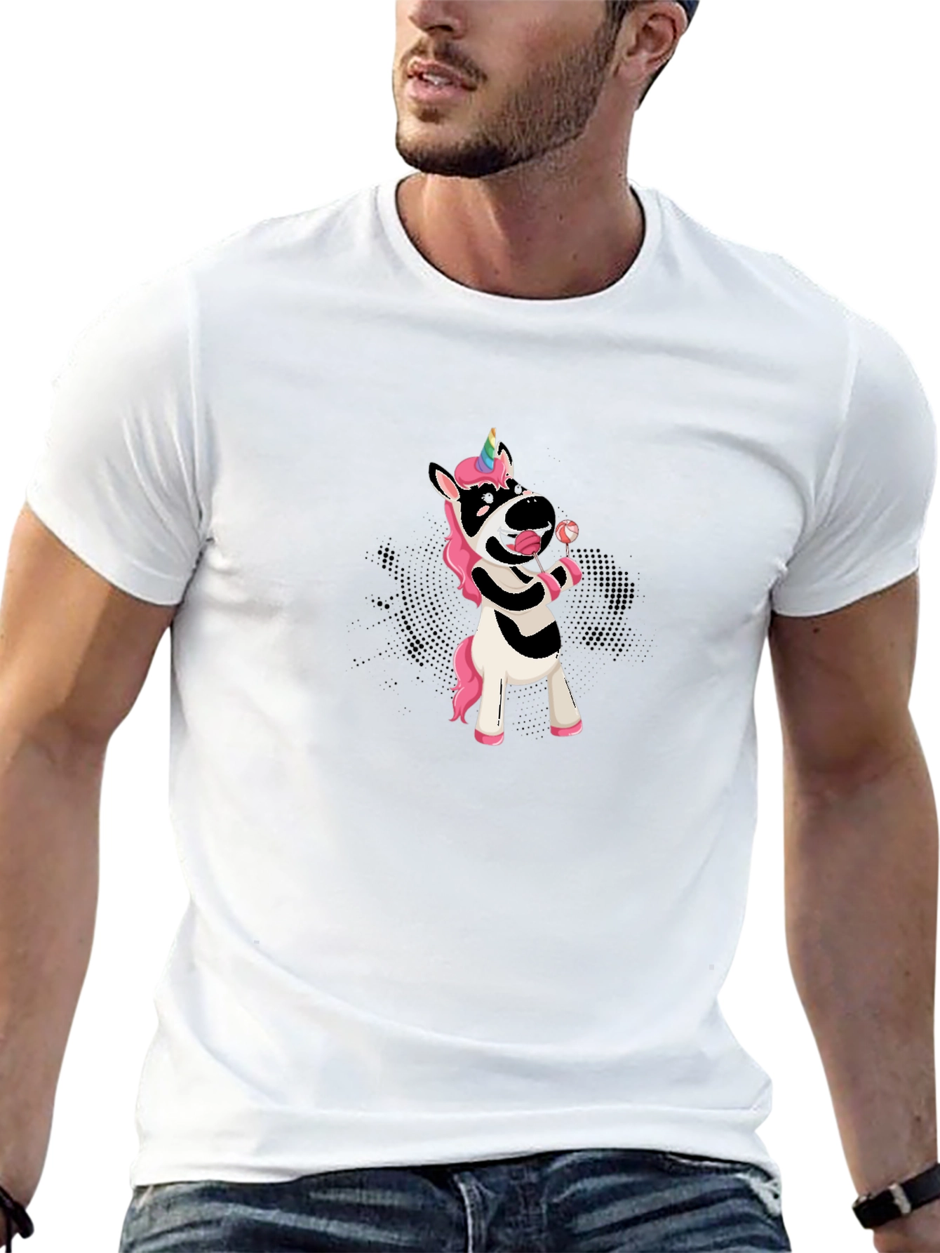 Unicorn Zebra Lollipop Black T-Shirt