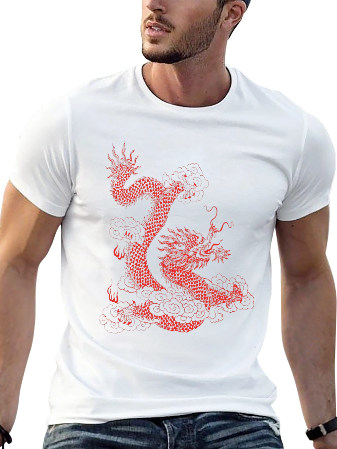 Dragon Graphic Tee - Red Dragon on Black