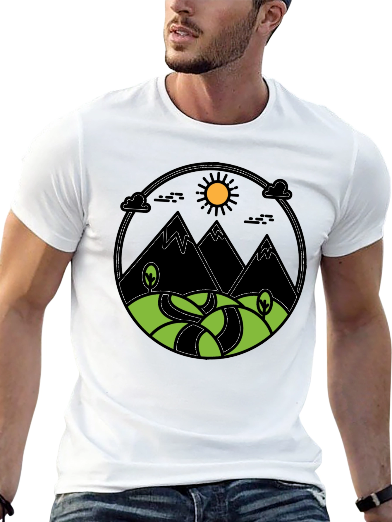 Mountain Scene Graphic Print Tee - Black