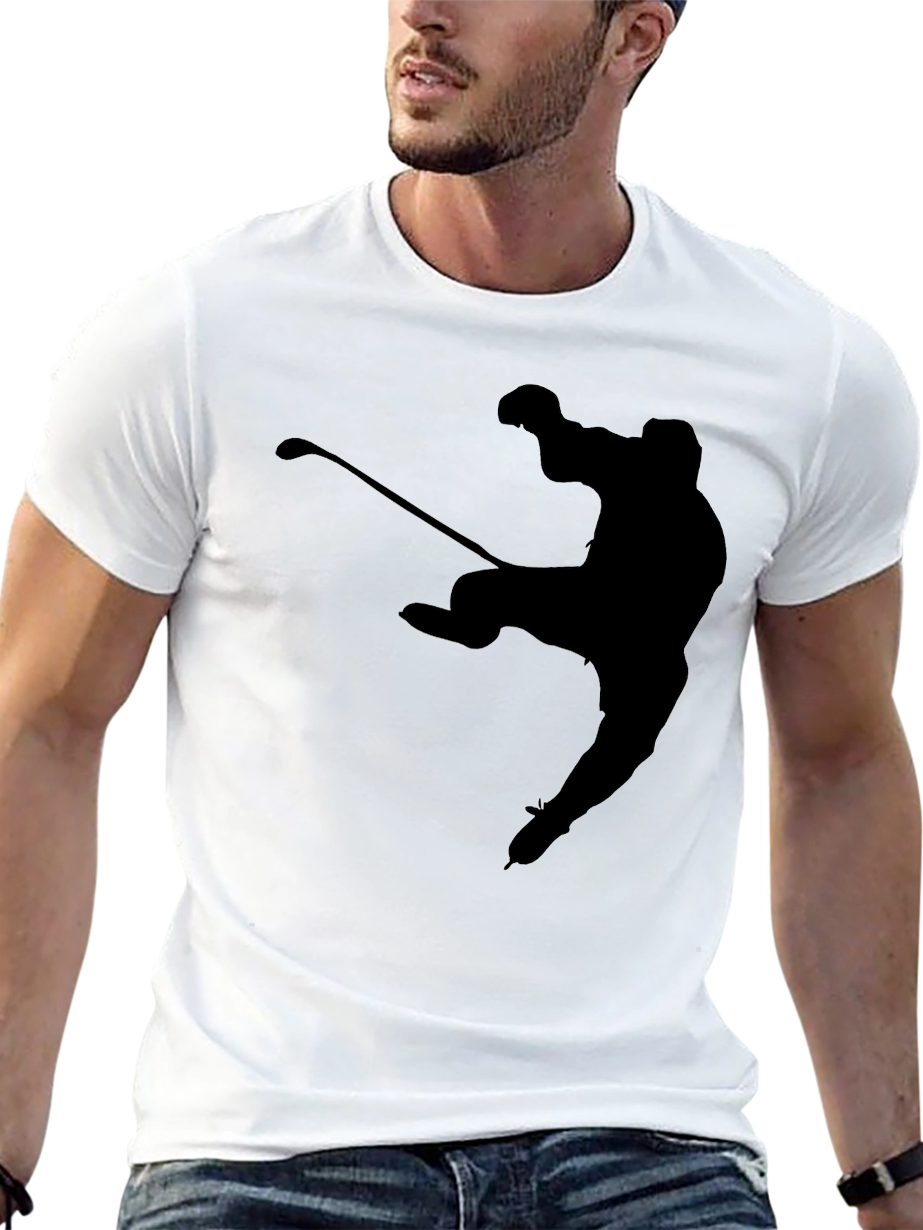 Hockey Player Silhouette T-Shirt - Black