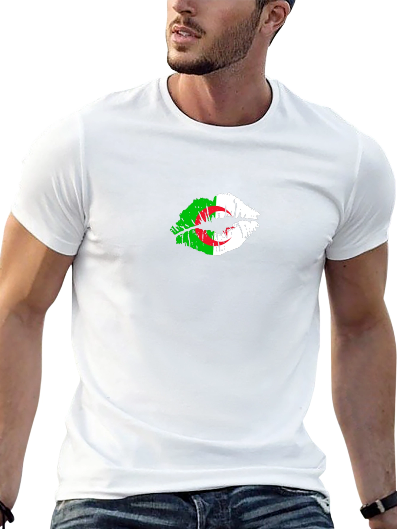 Algeria Flag Lips Print Black T-Shirt