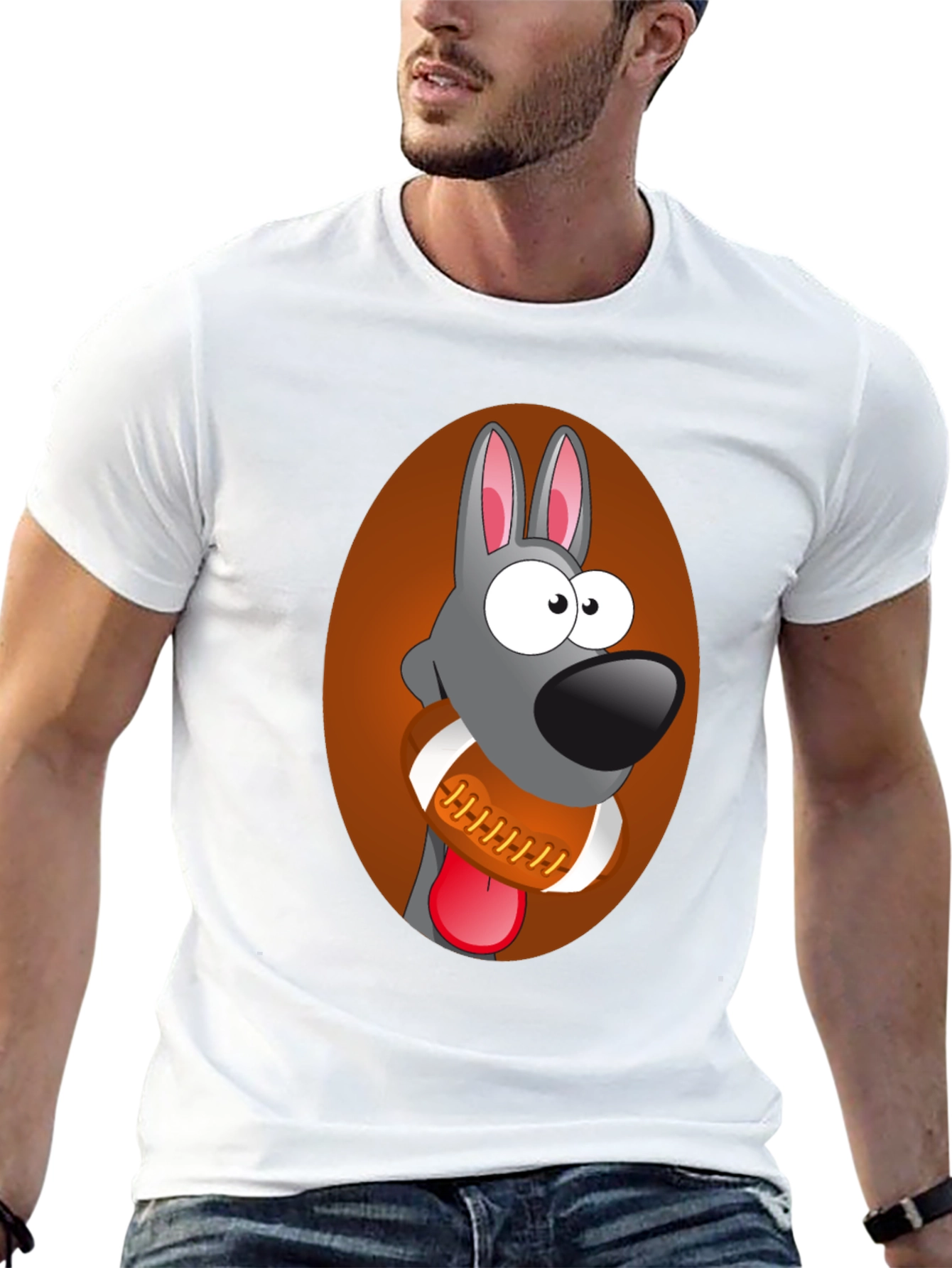 Funny Dog with Football Graphic Tee