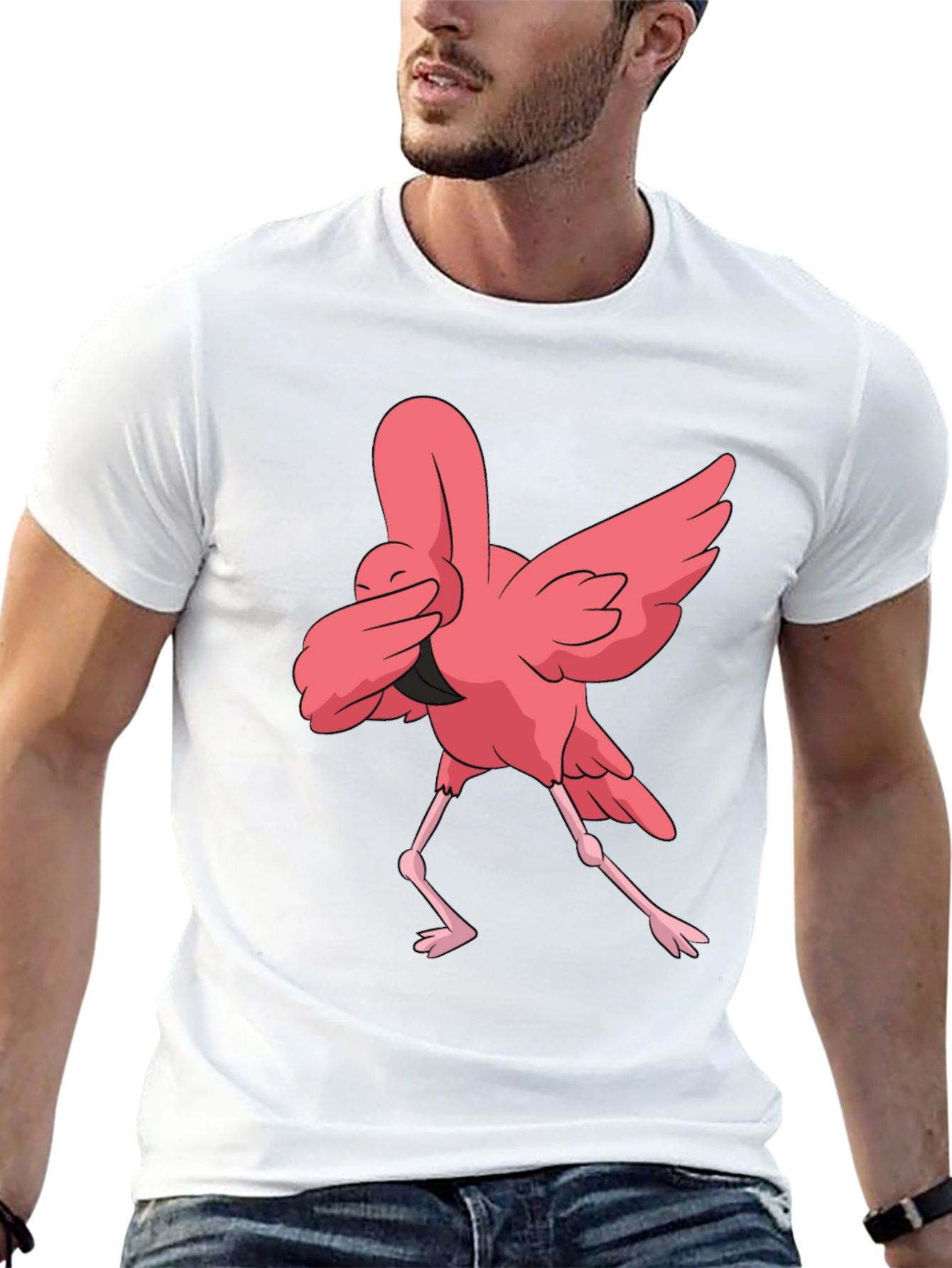 Dabbing Flamingo Graphic Tee - Black Casual T-Shirt