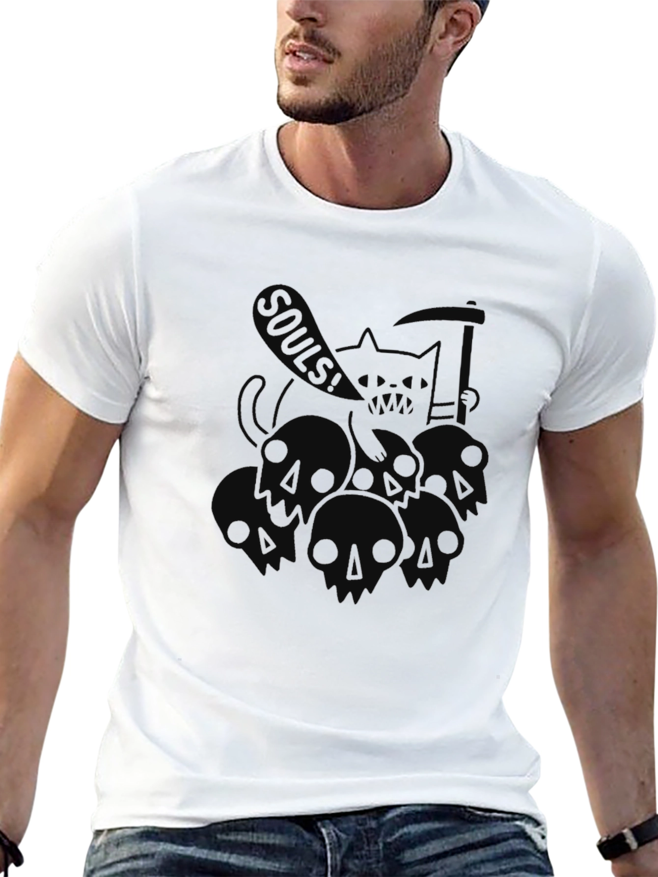 Grim Reaper Cat Souls! Black Graphic Tee