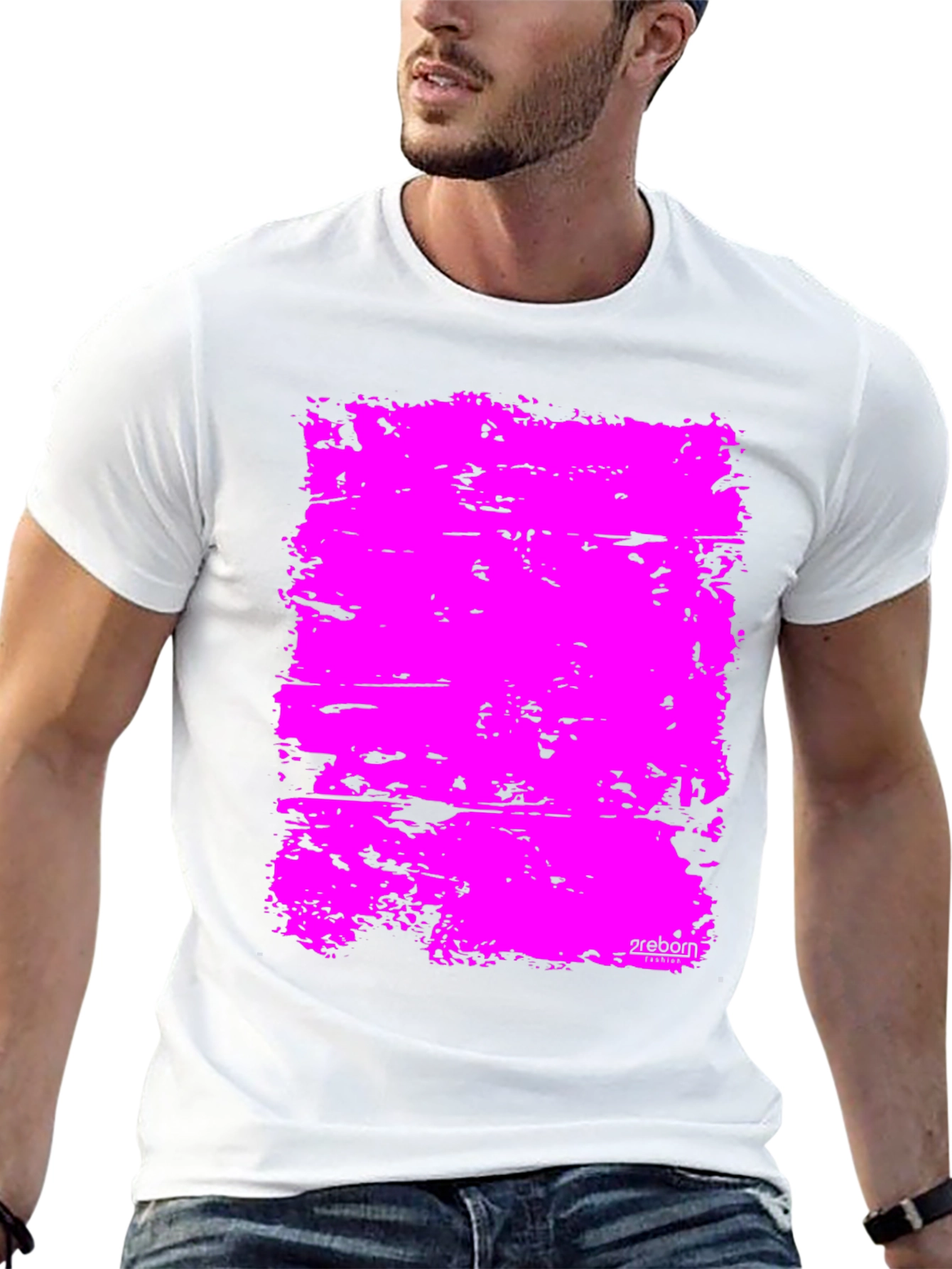 Bold Pink Abstract Graphic Black T-Shirt